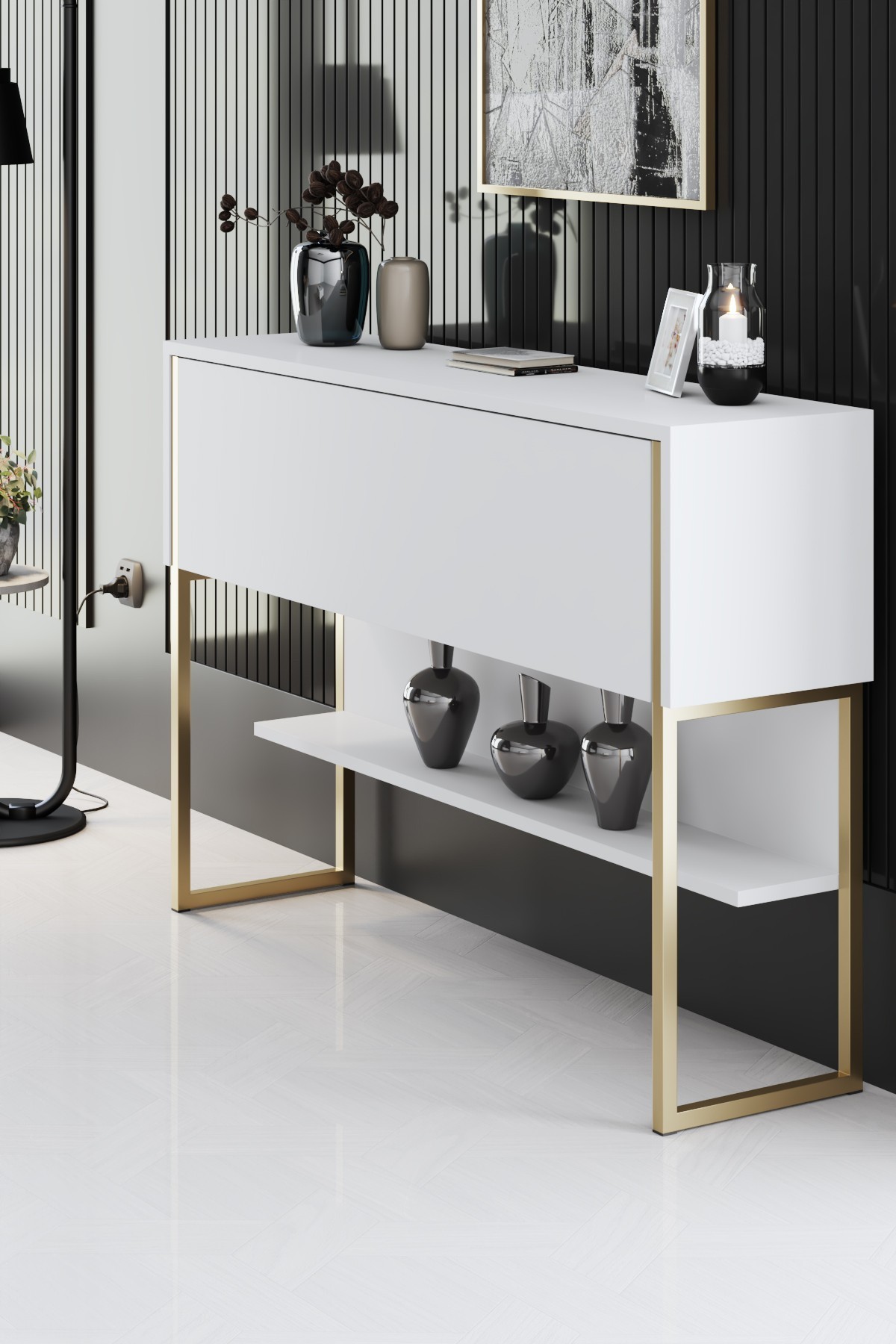 Luxe Sideboard Holz Gold Weiß