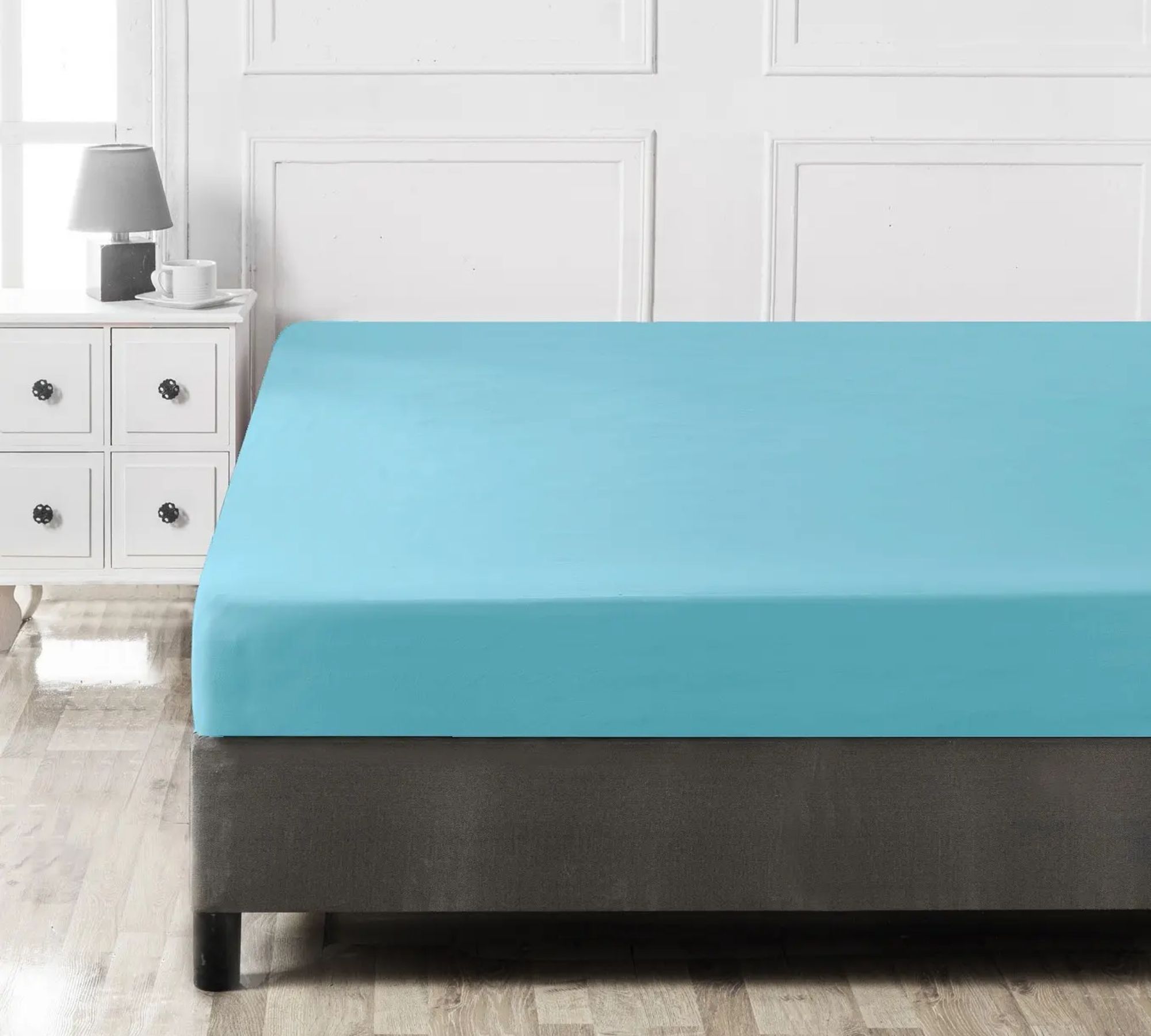 Fitted sheet cotton turquoise 100cm x 200cm