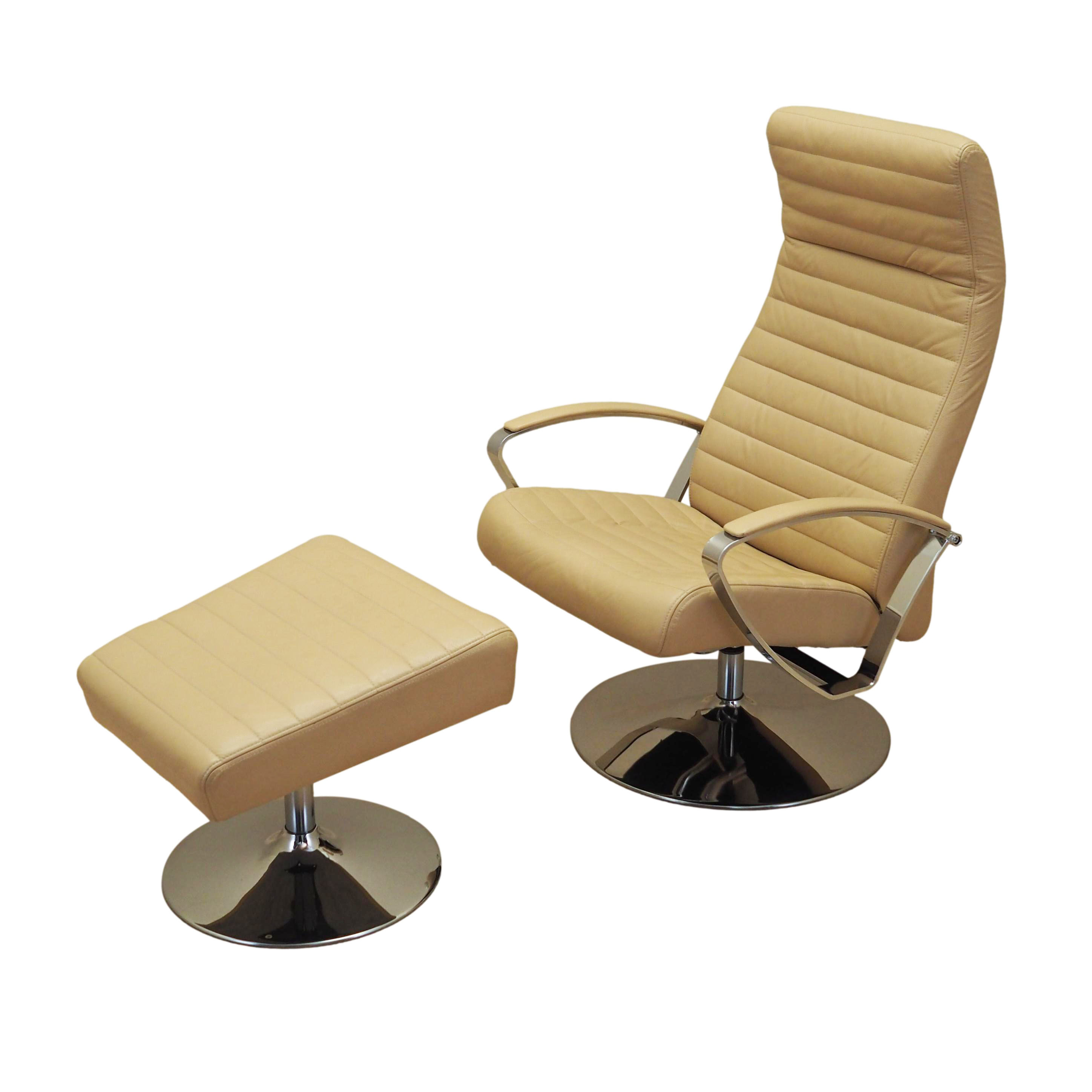 Sessel mit Hocker Leder Hellbraun 1970er Jahre