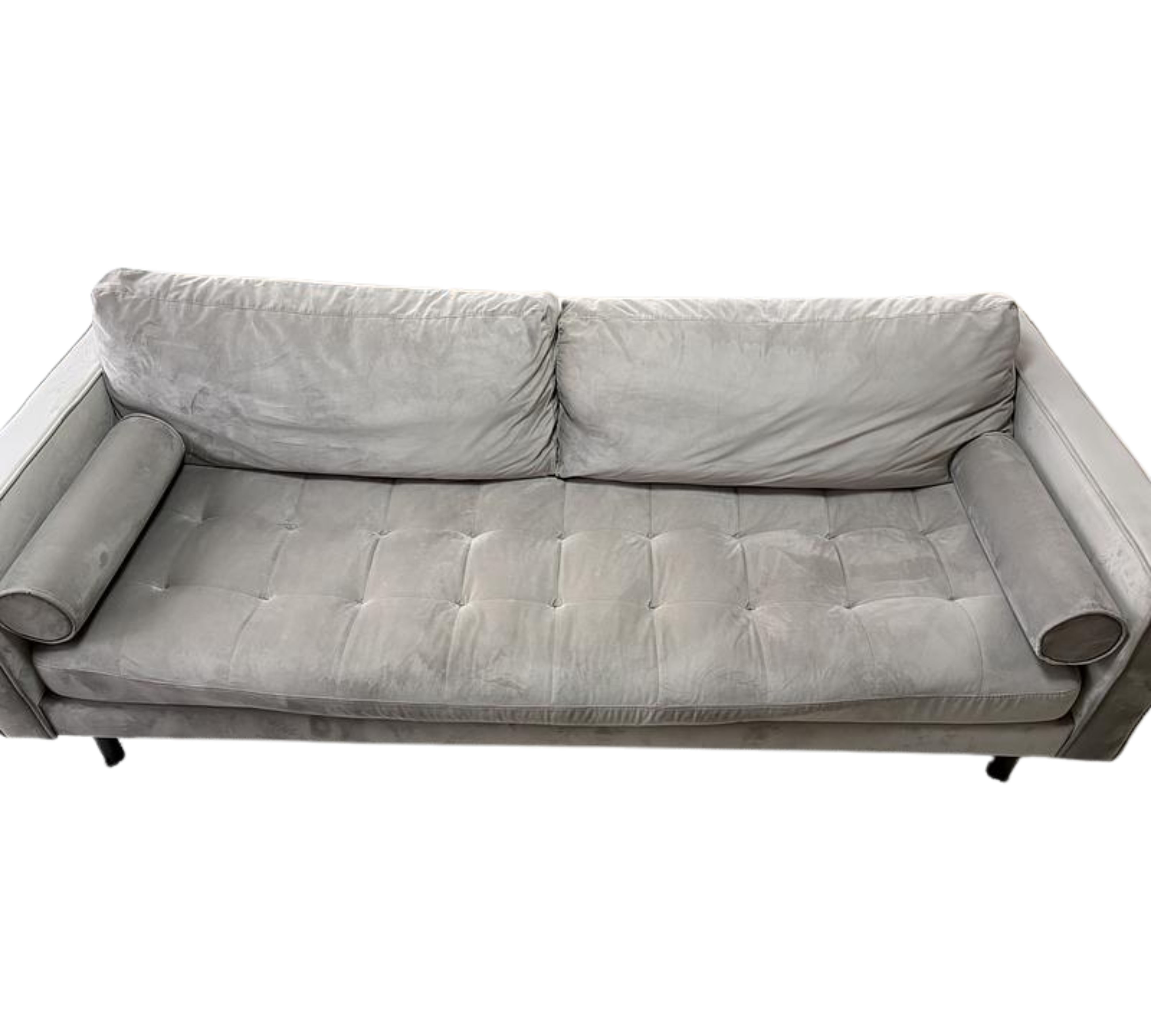 Sofa mit Sitzhocker Samt Holz Taupe