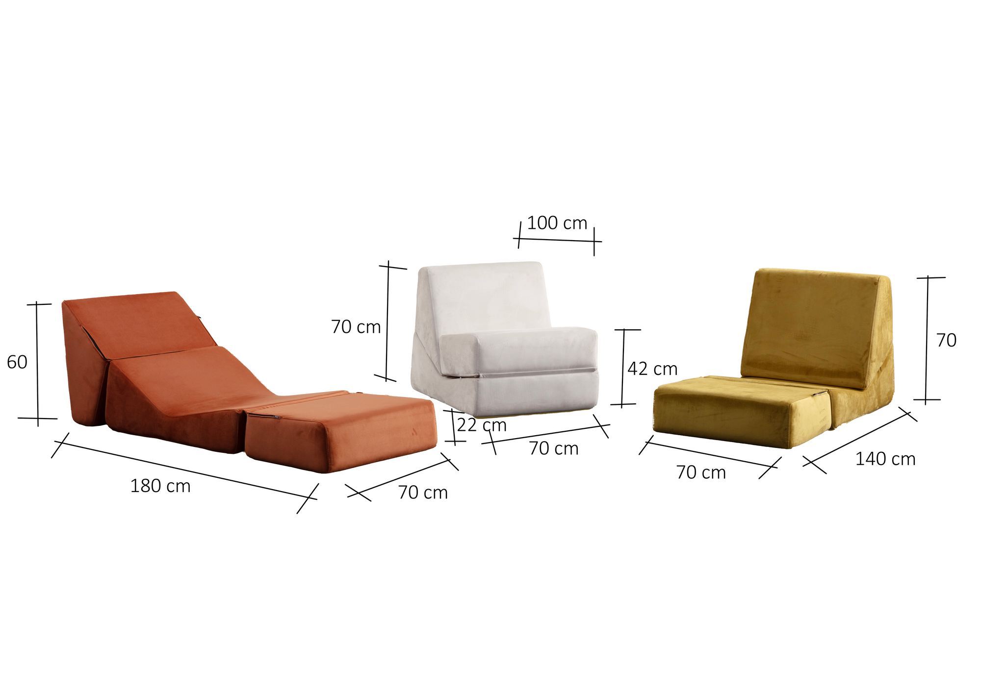 Origami Sessel Chaiselongue Umwandelbar Senfgelb