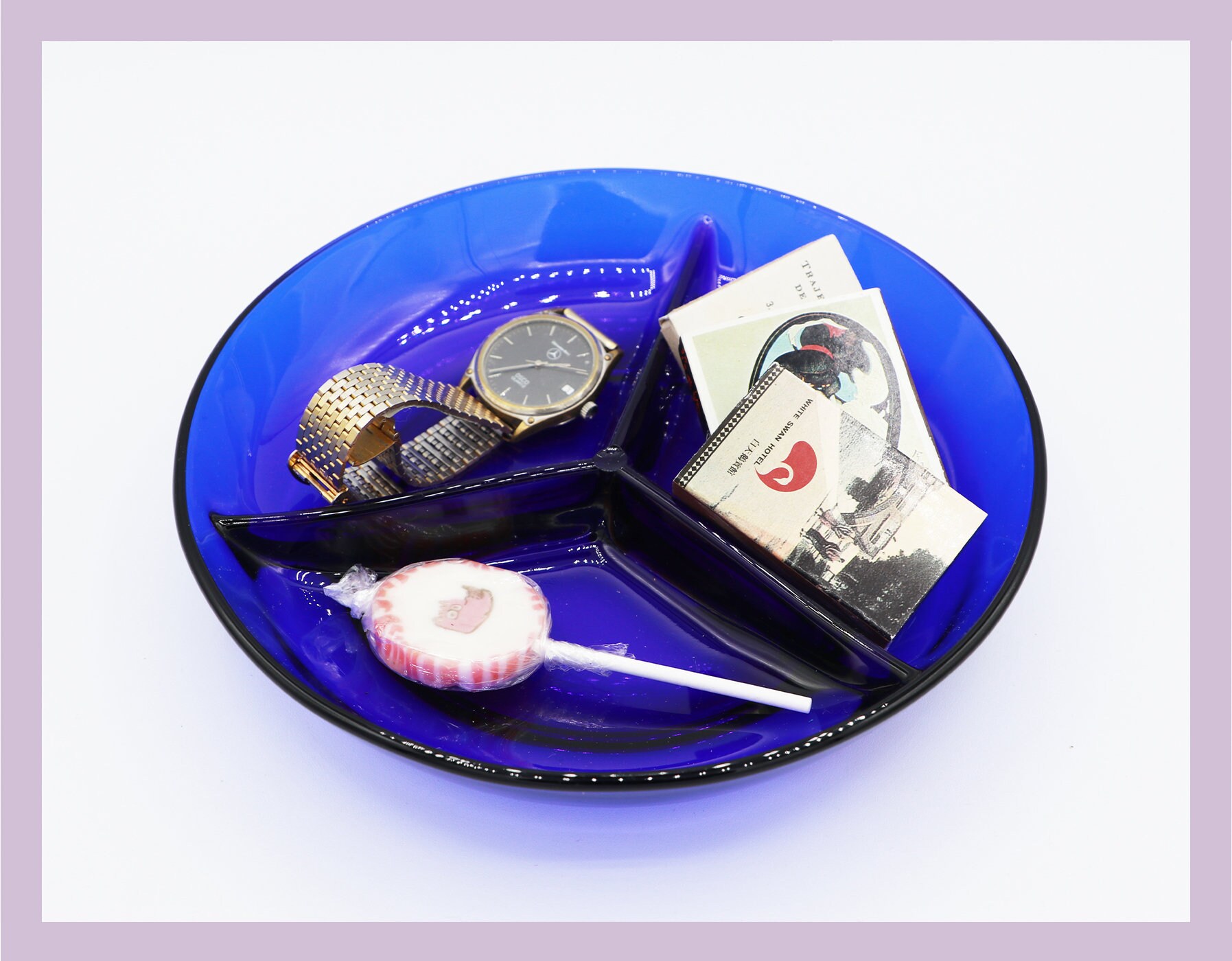 Ciotola vintage in vetro blu anni '90