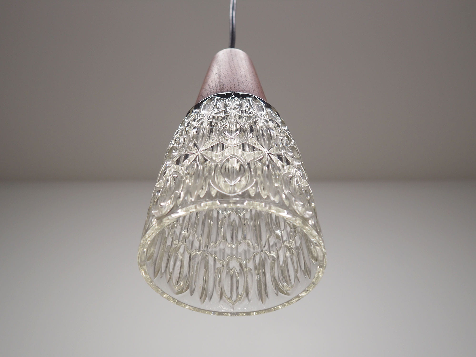 Vintage pendant lamp glass wood brown 1970s