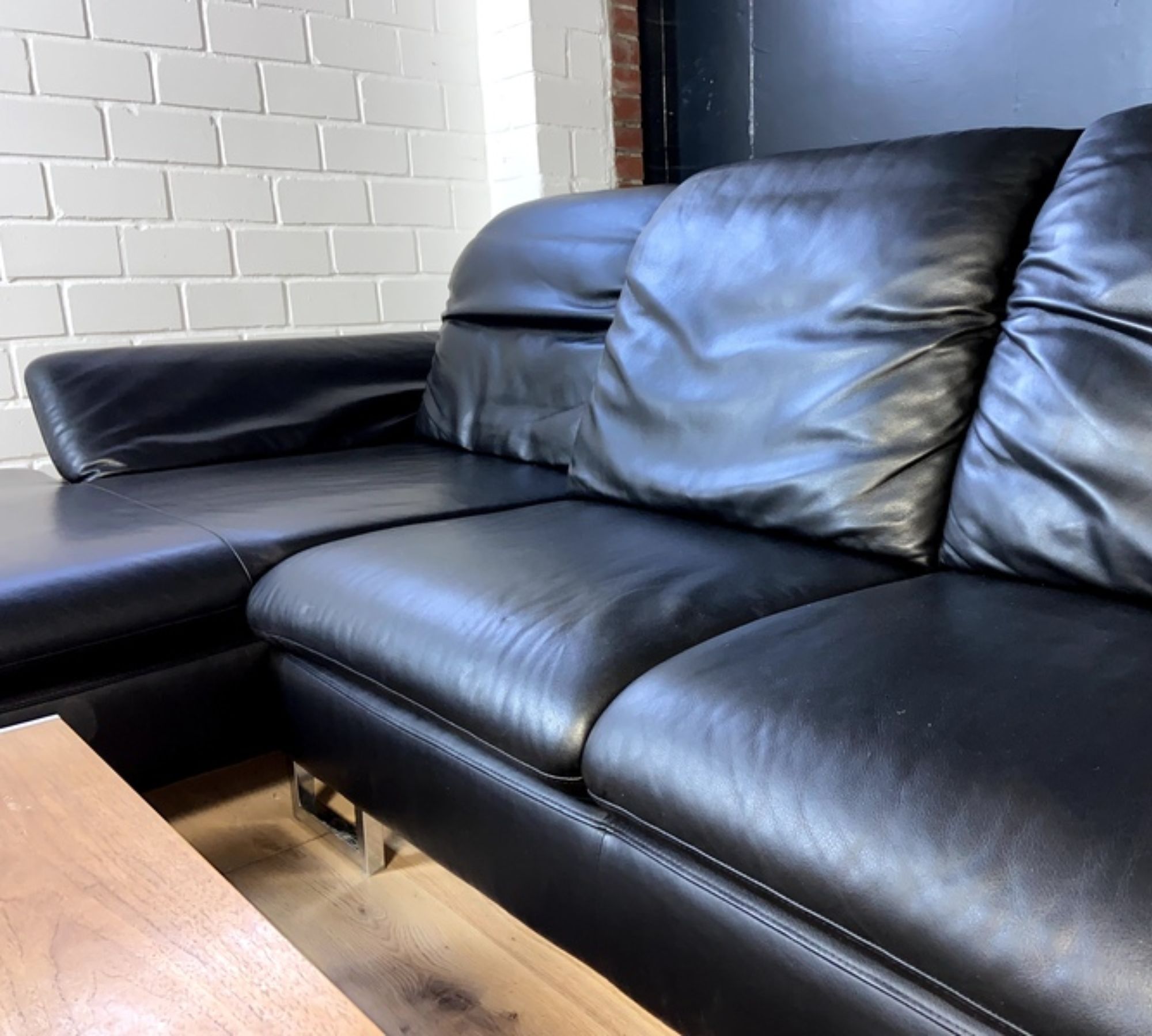 Sofa Chaise Lounge Left Leather Black