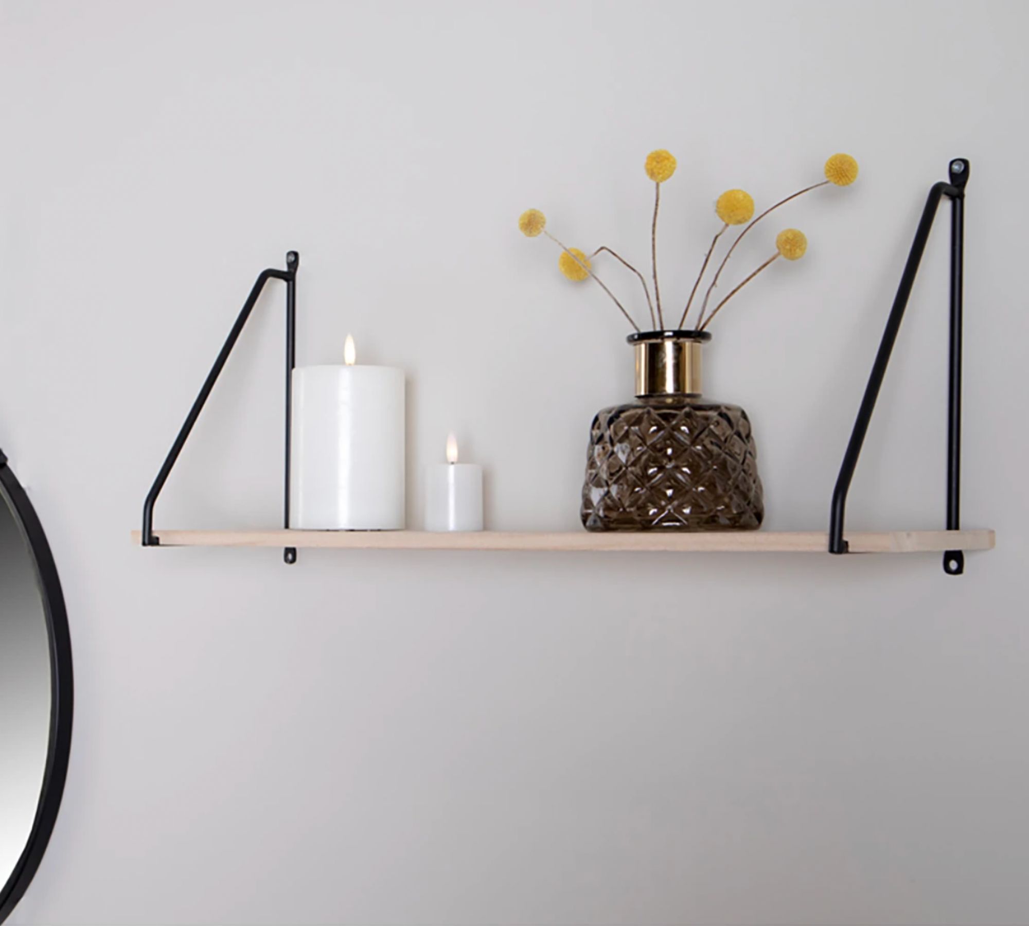 Wall shelf solid wood metal black