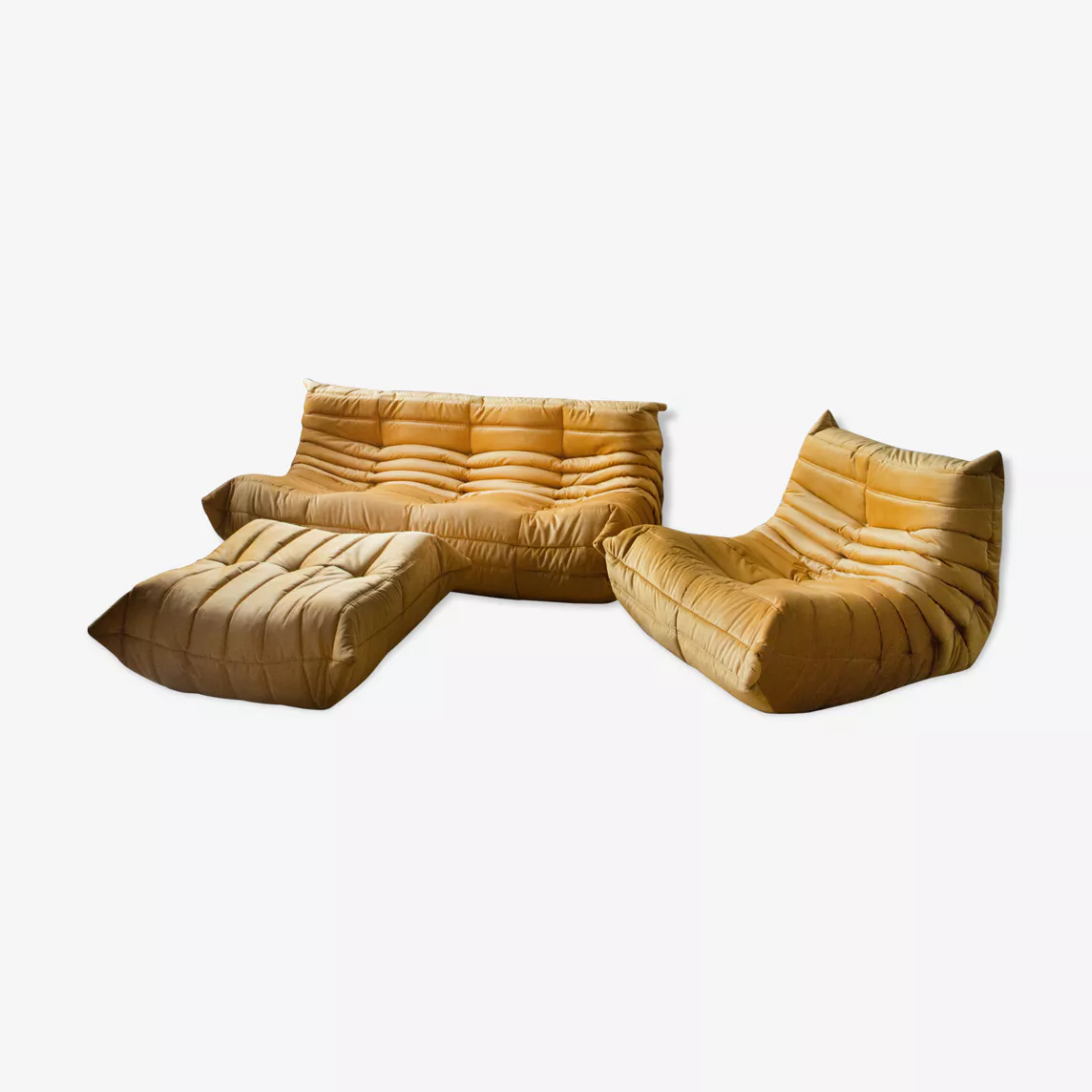 Togo Lounge Set 3-piece Velvet Golden Yellow