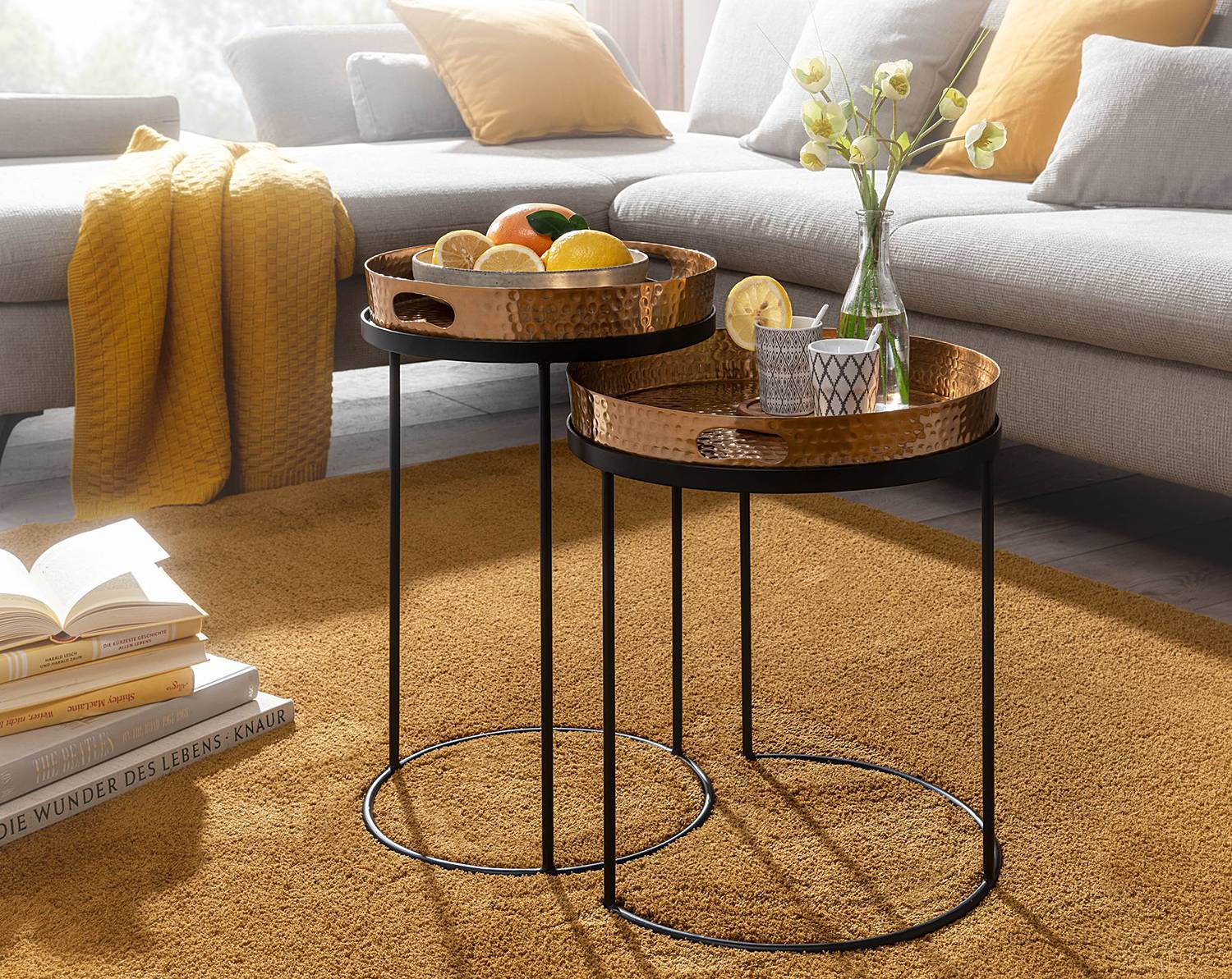 2x Conesa Beistelltisch Aluminium Gold Schwarz