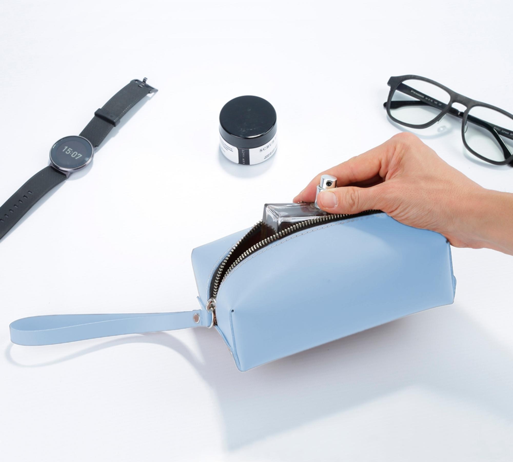 Necessaire Urban Handgefertigt Recyceltes Leder Hellblau