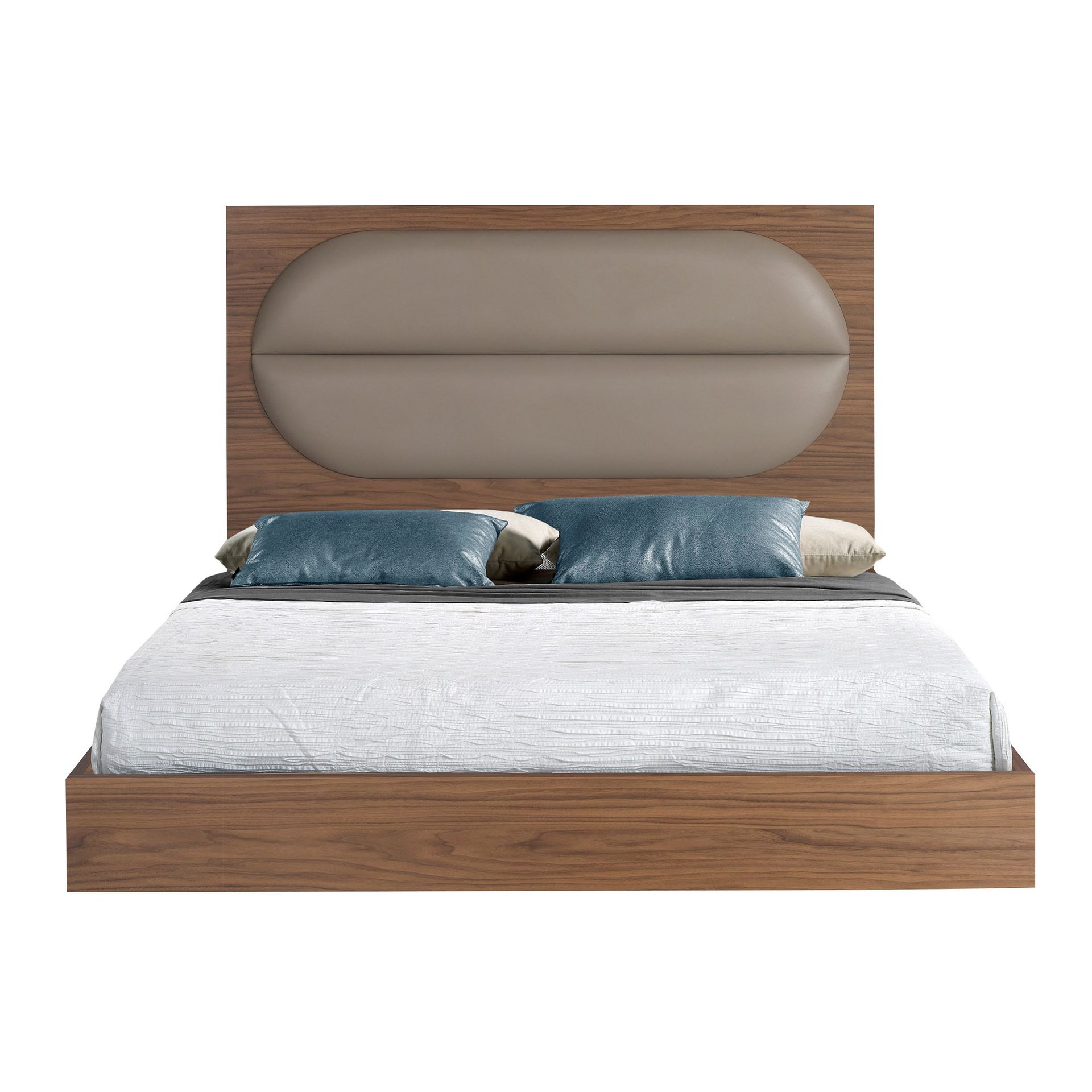 Doppelbett Holz Leder Grau