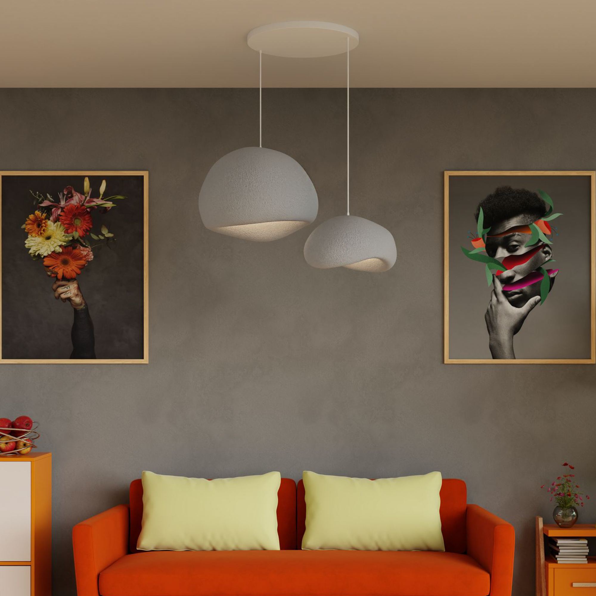 2-Flammig Wabi Sabi Rawbends Pendelleuchte Beton Grau