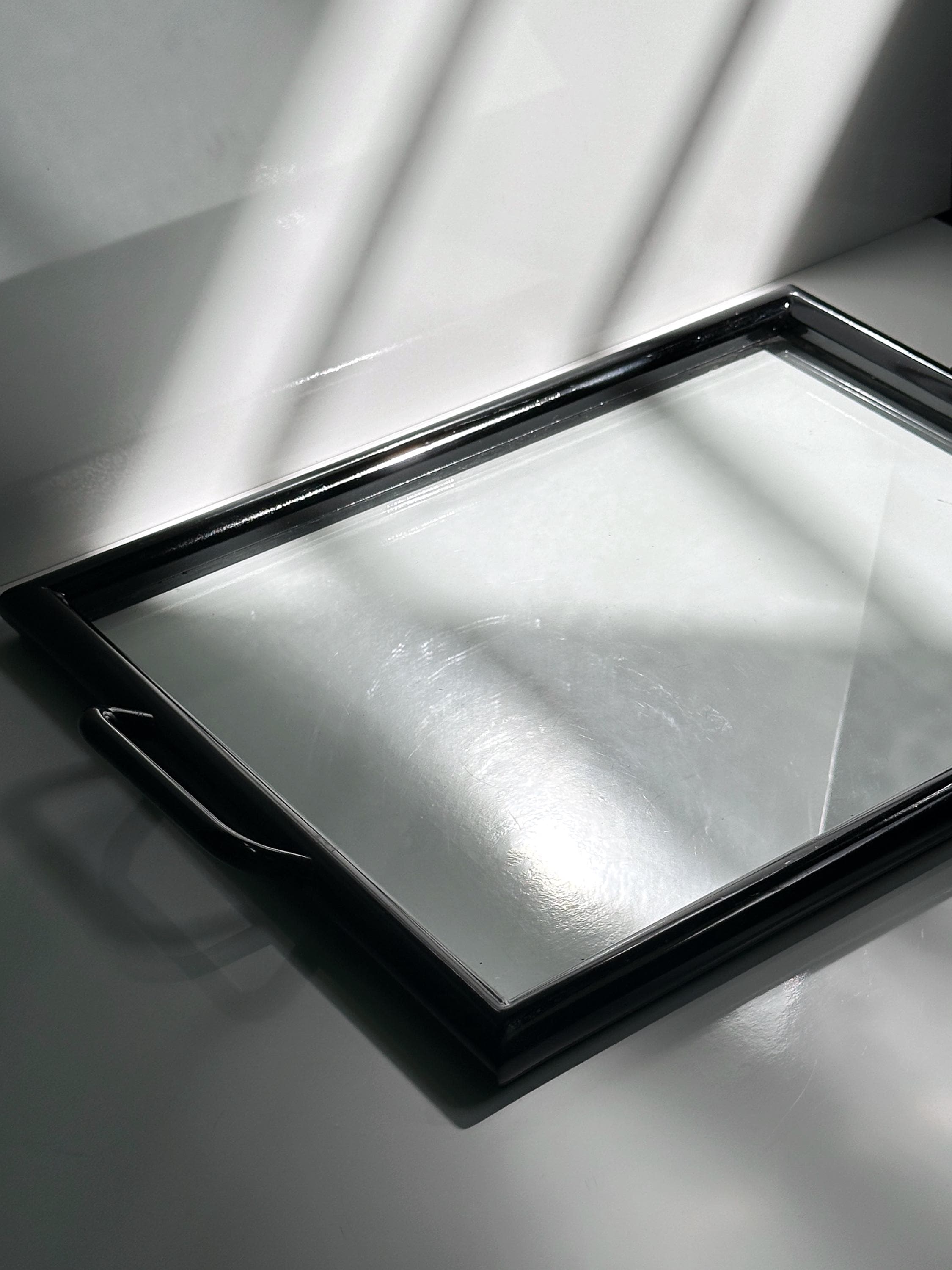 Vintage Tablett Holz Glas 1980er Jahre