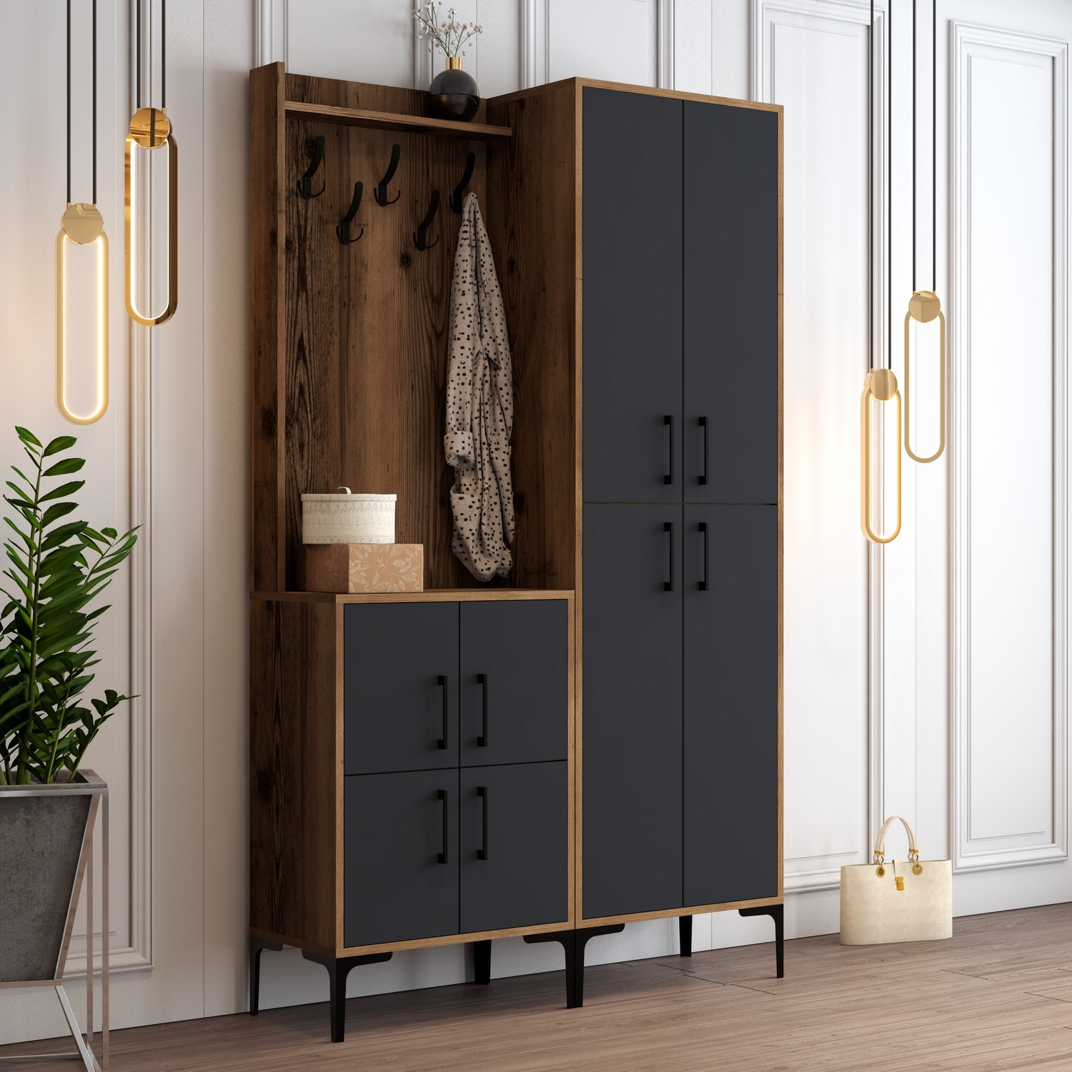 Ana Wardrobe Walnut Brown Anthracite 120cm x 200cm