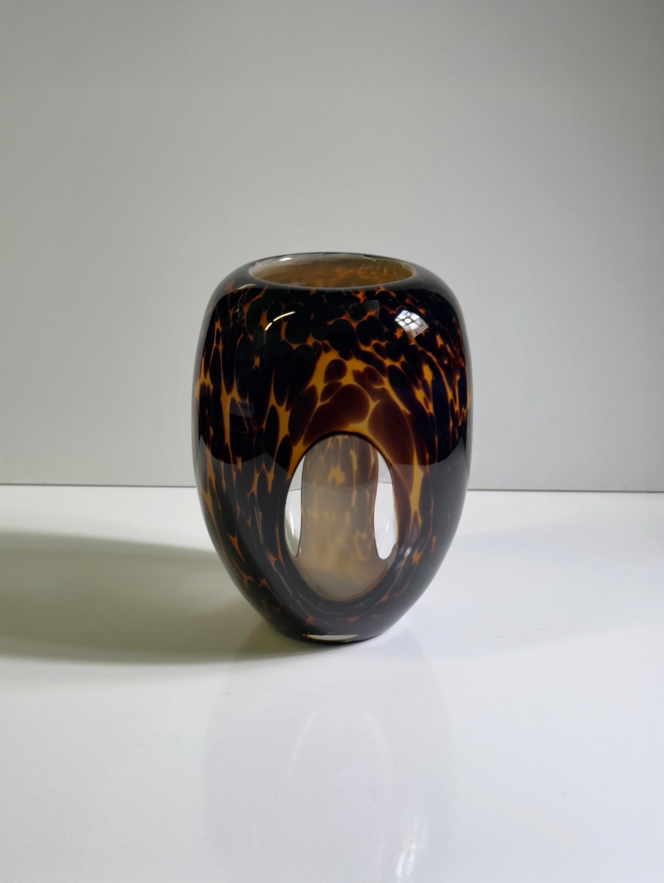 Vintage Leo Vase Murano-Glas Braun 1980er Jahre