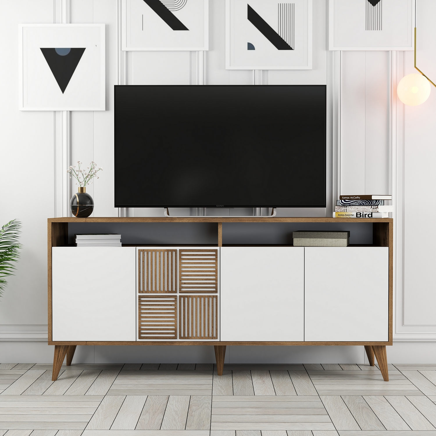 Milan Sideboard Walnut Brown White 160cm