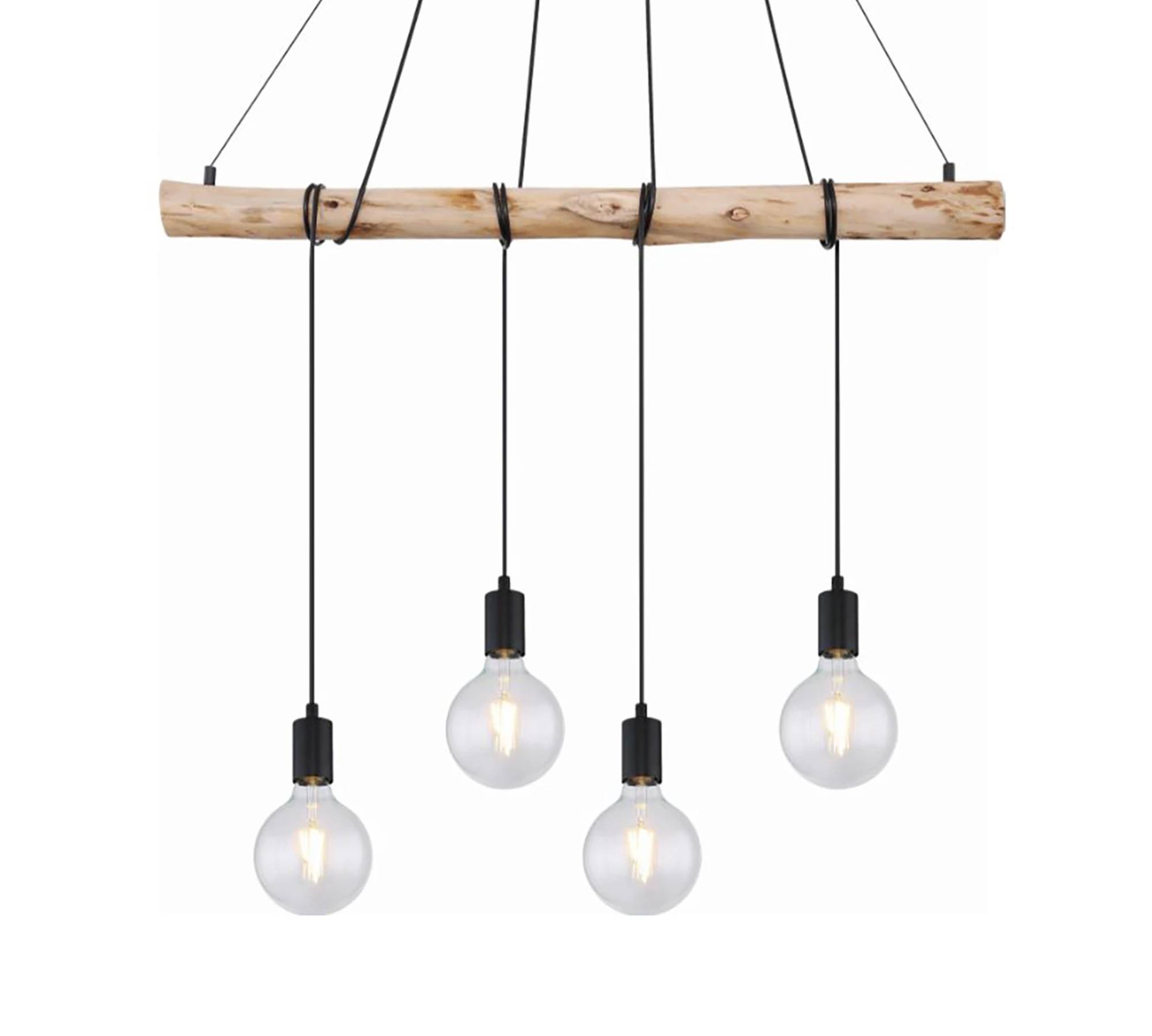 4-flame pendant light Eucalyptus solid wood iron black