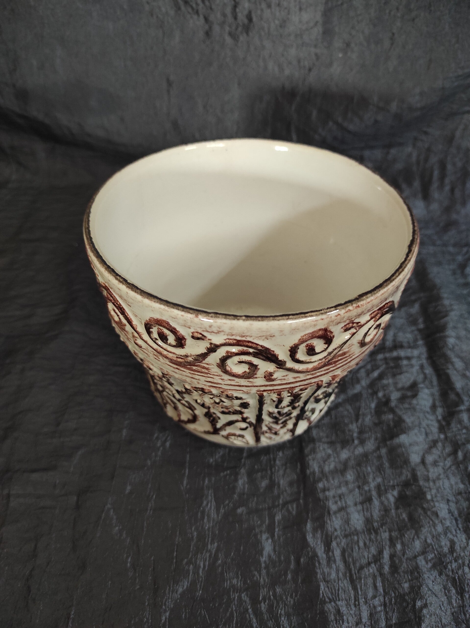 Vintage Blumentopf Keramik Weiß Braun