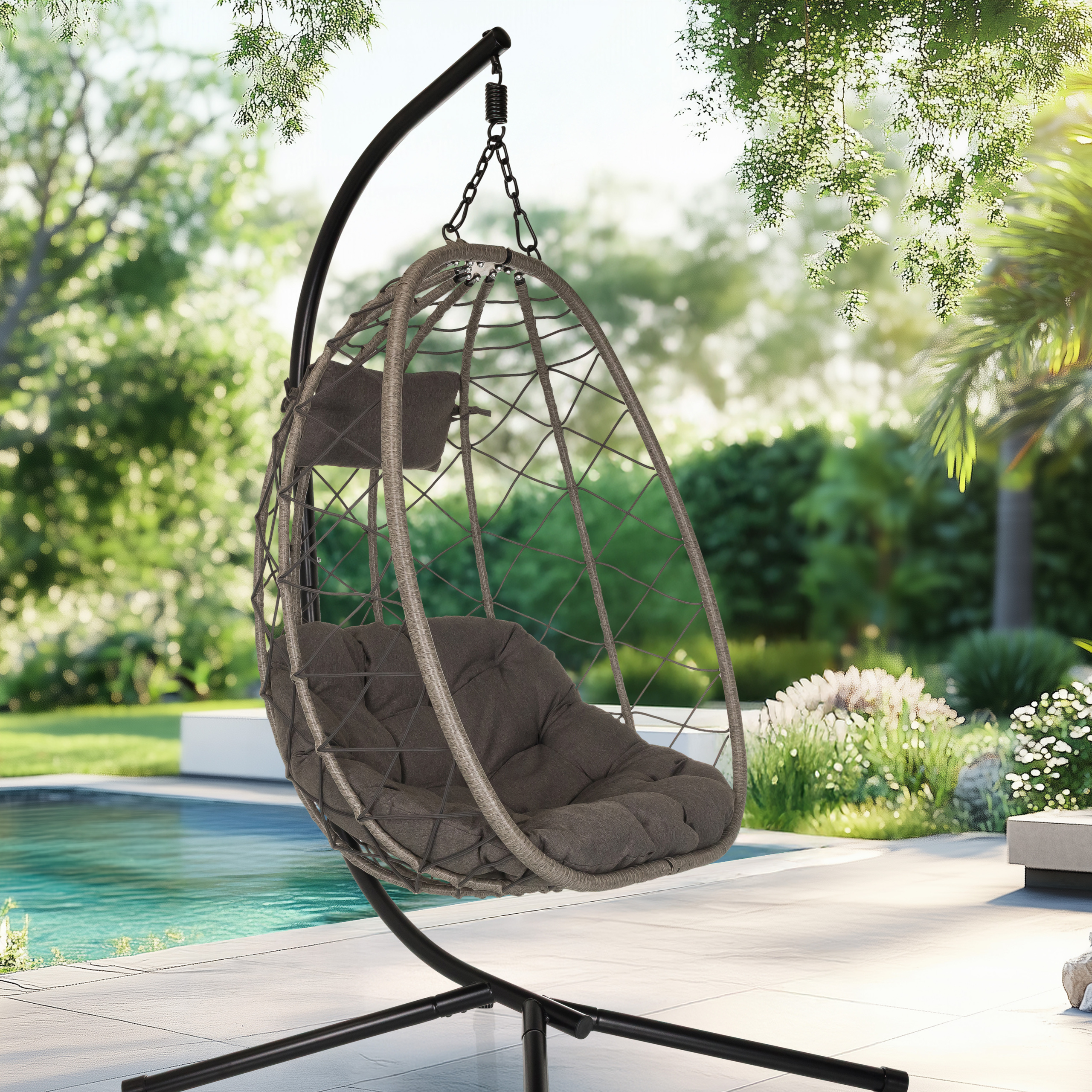 Cocova hanging chair with frame & cushion Grey