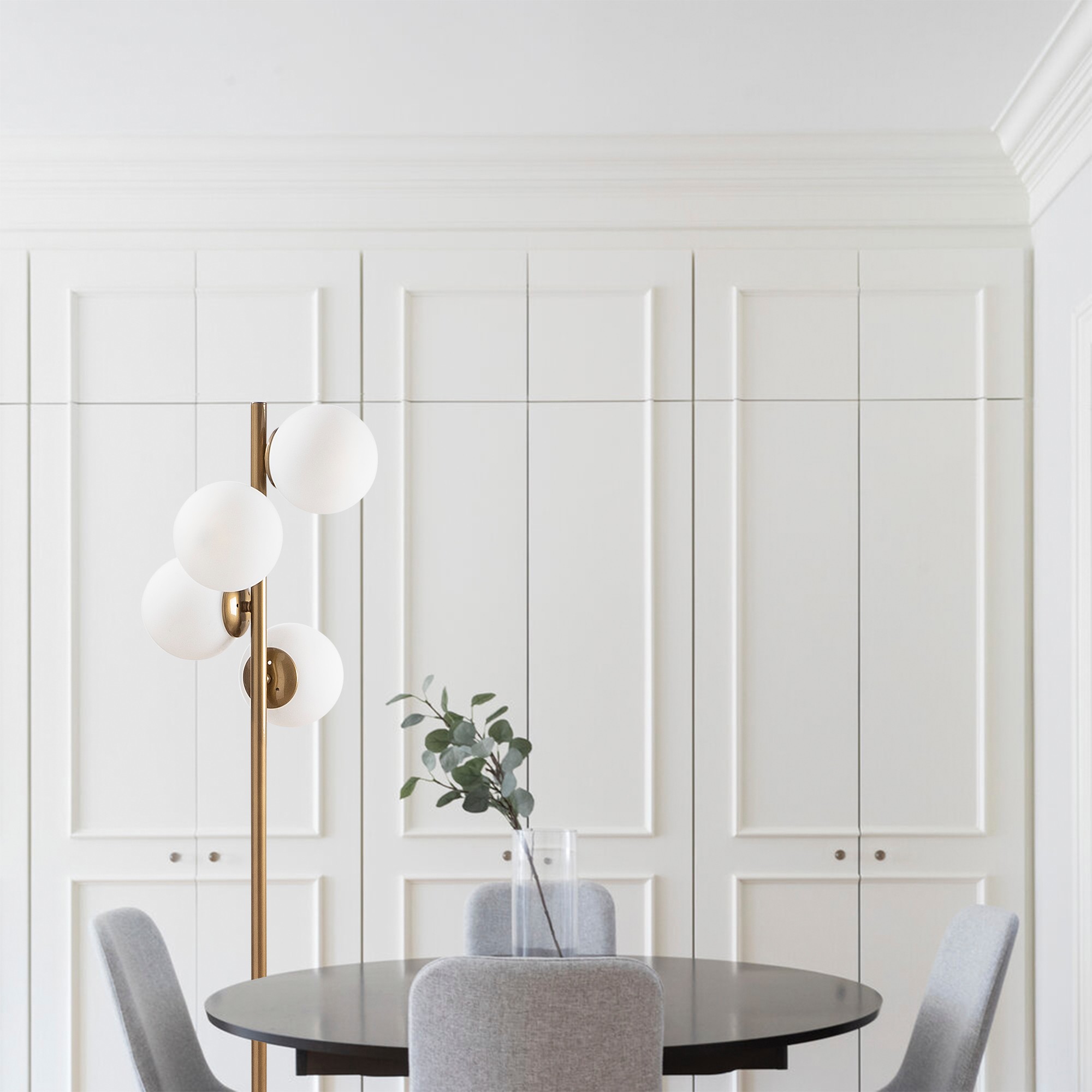 Floor lamp 4 glass spheres Metal Gold 130cm