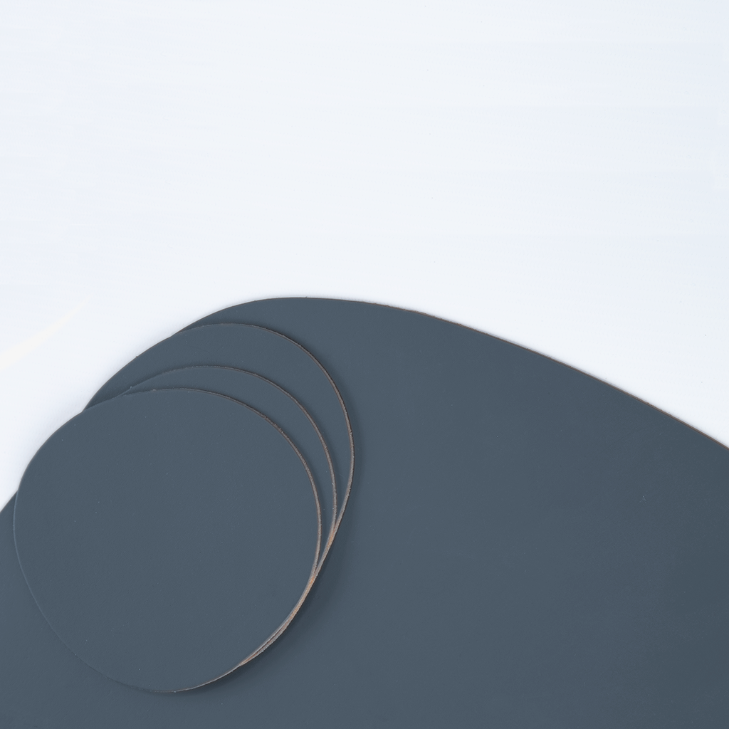 4x Stone Coasters 100% Recycled Leather Petrol