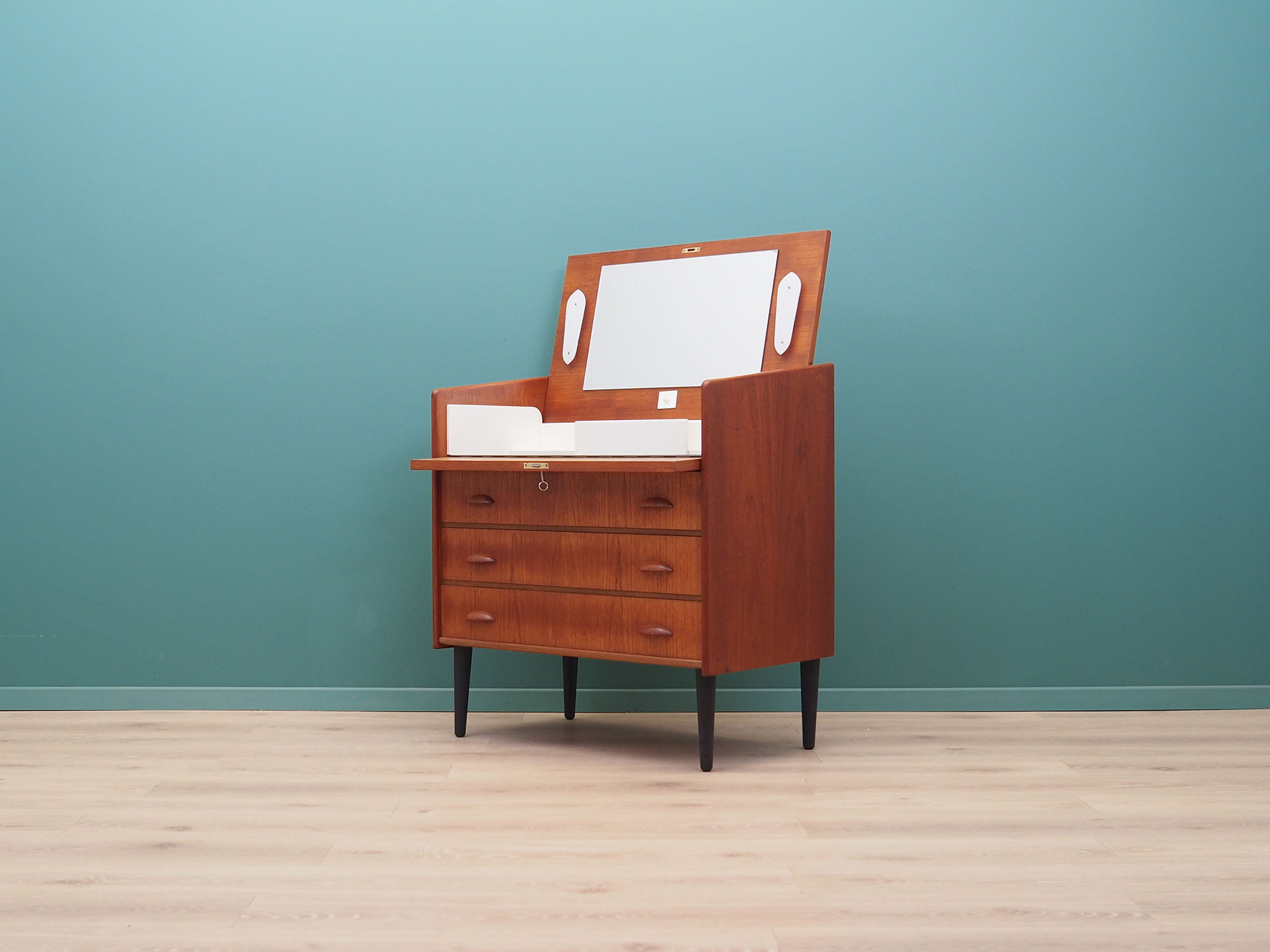 Vintage Schminktisch Teakholz Braun 1960er Jahre