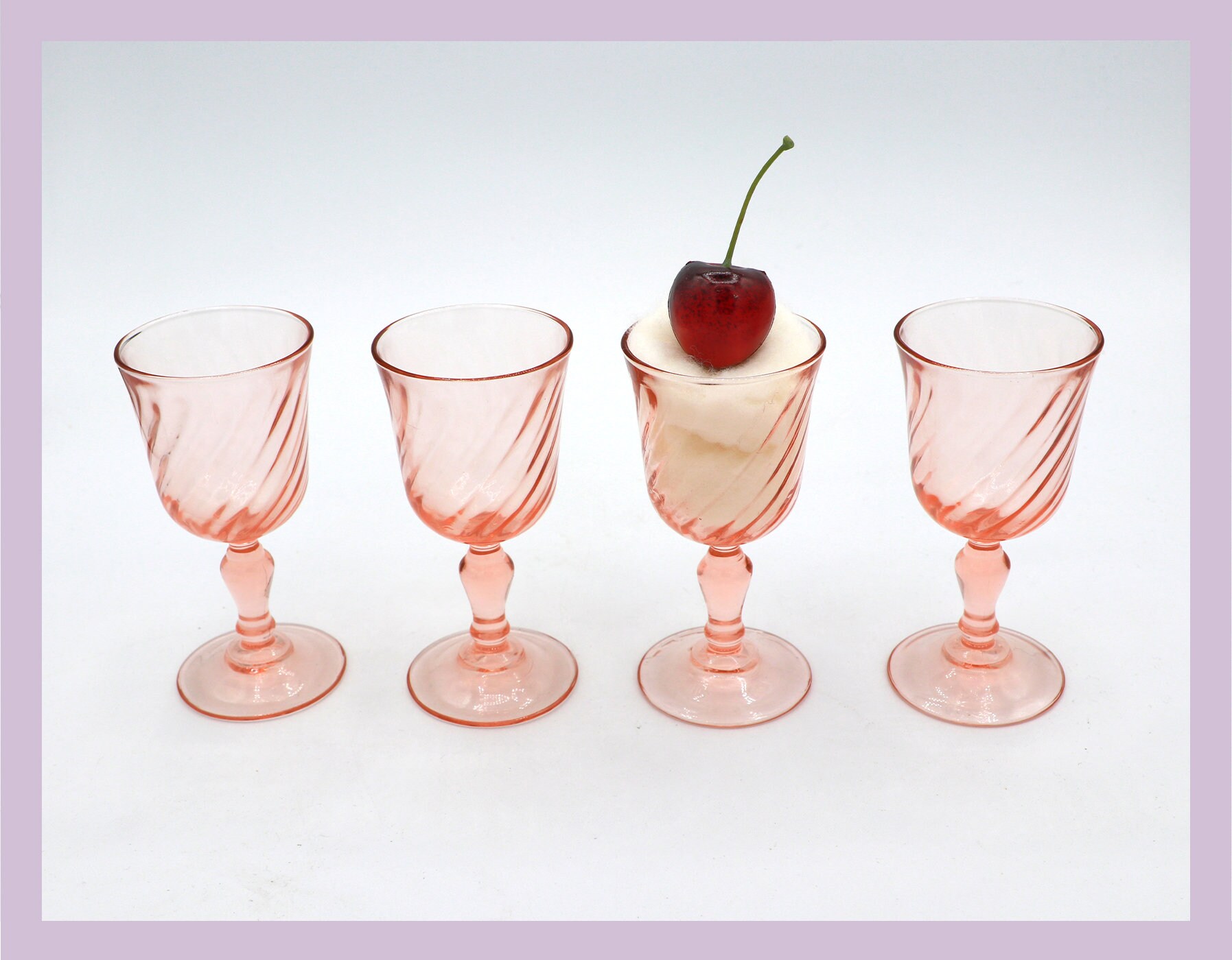 4x Vintage Trinkglas Rosa 1980er Jahre