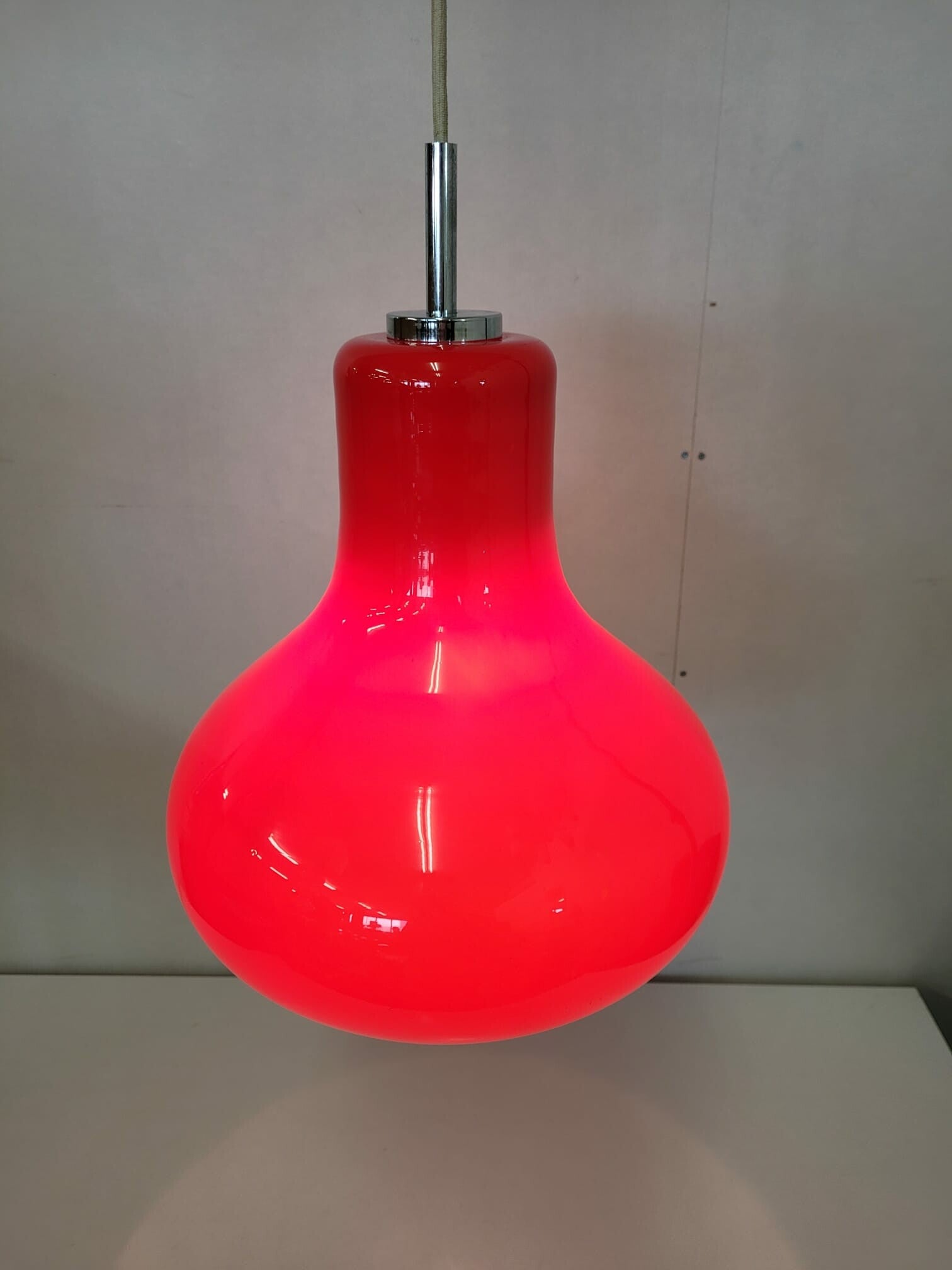 Vintage Hängelampe Glas Rot