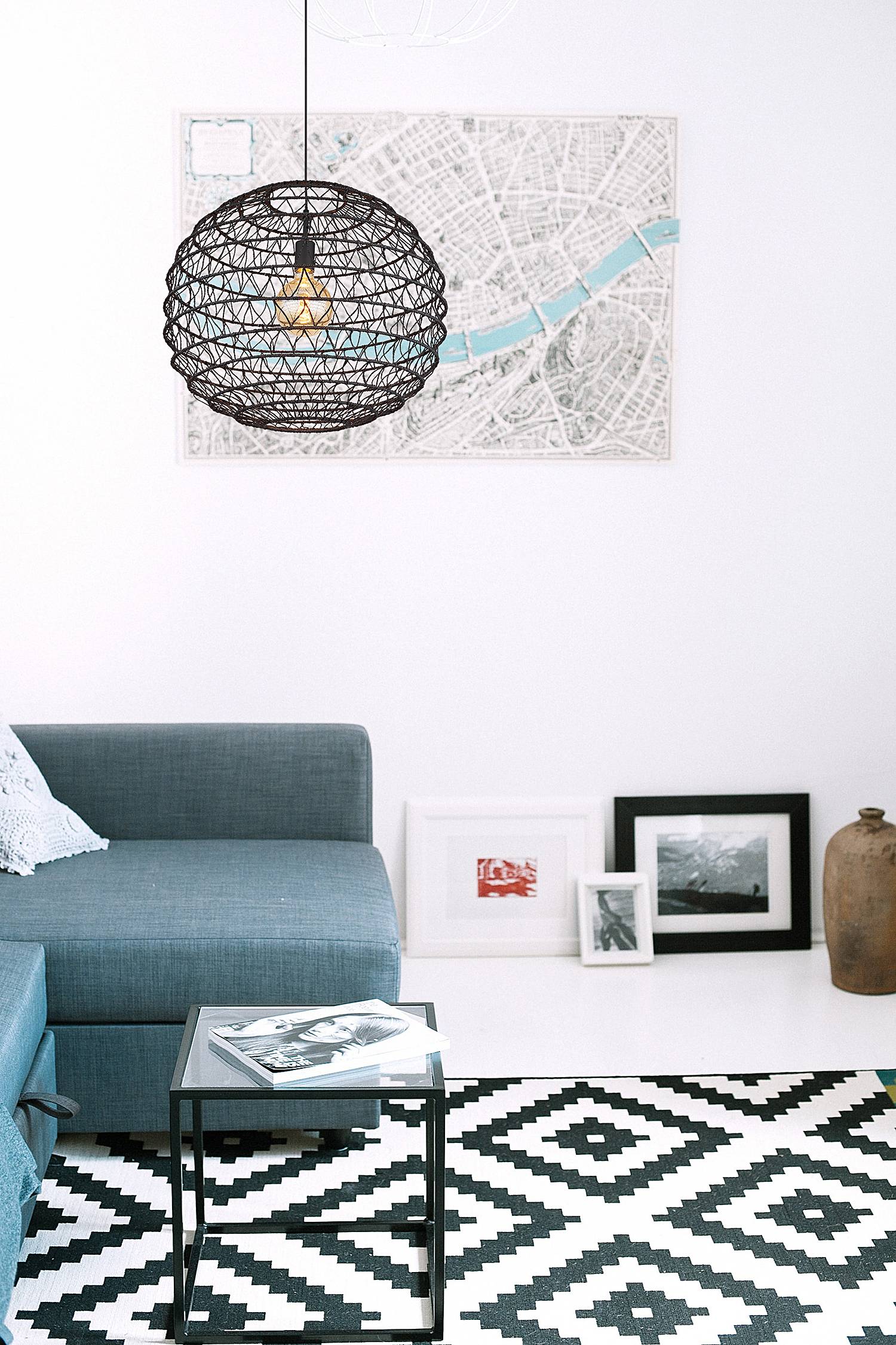 1-Light Rivard Pendant Light Paper Iron Black ⌀59cm