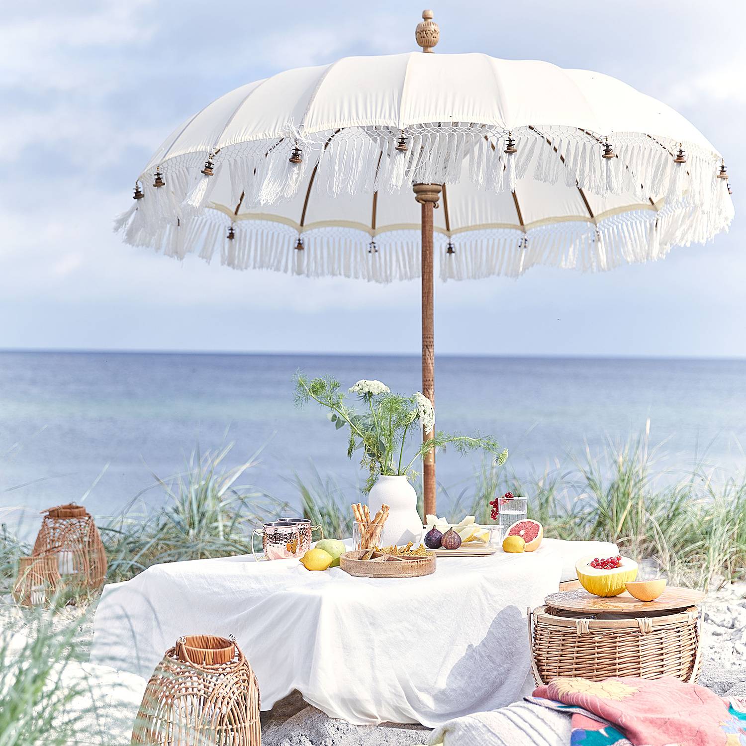 Parasol MACRAMÉ Cotton Mango wood 180 cm