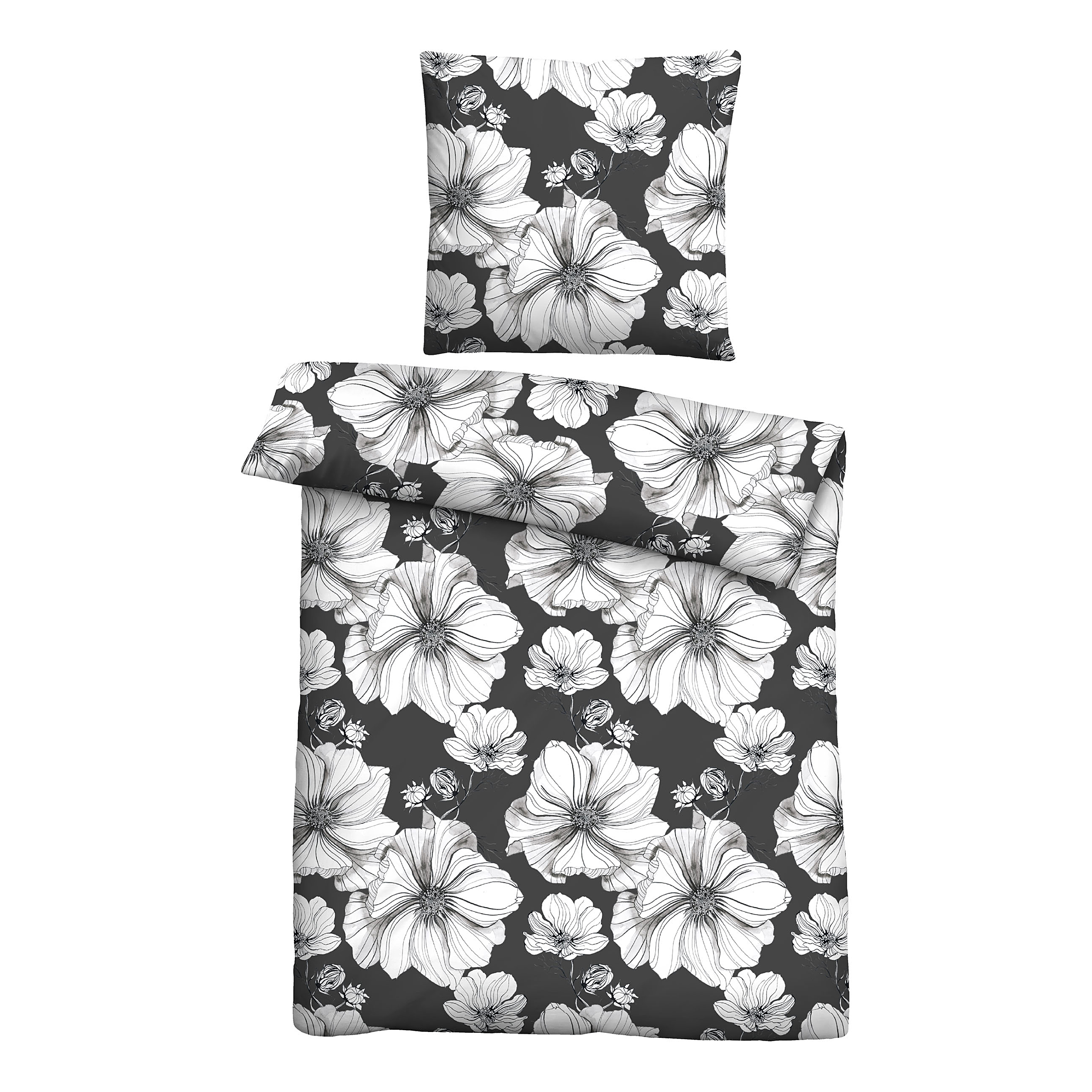 Floral Bedding Cotton Black 135x200cm Pillowcase 80x80cm