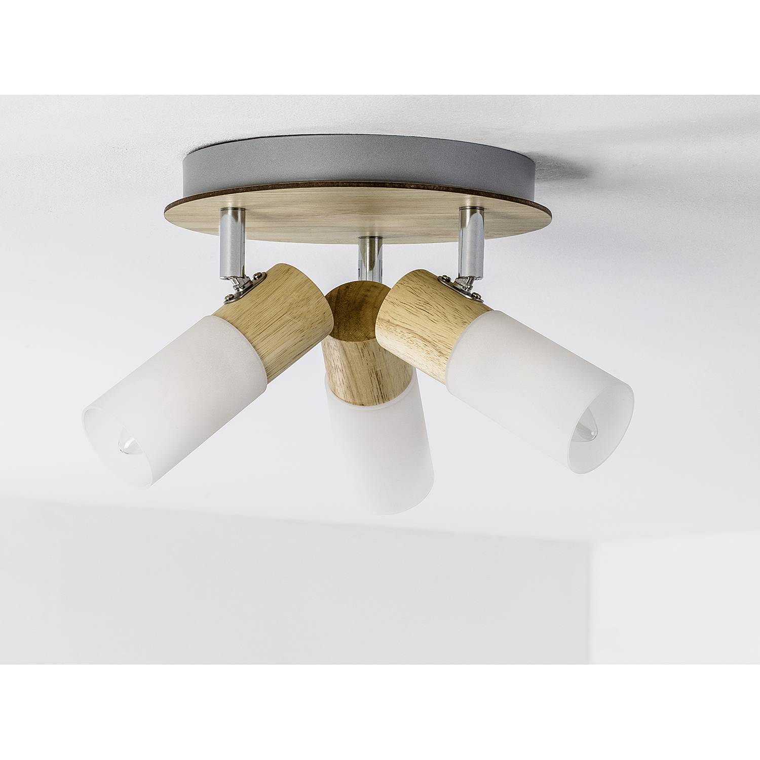 3-Light Babsan Ceiling Spotlight Iron Solid Rubberwood