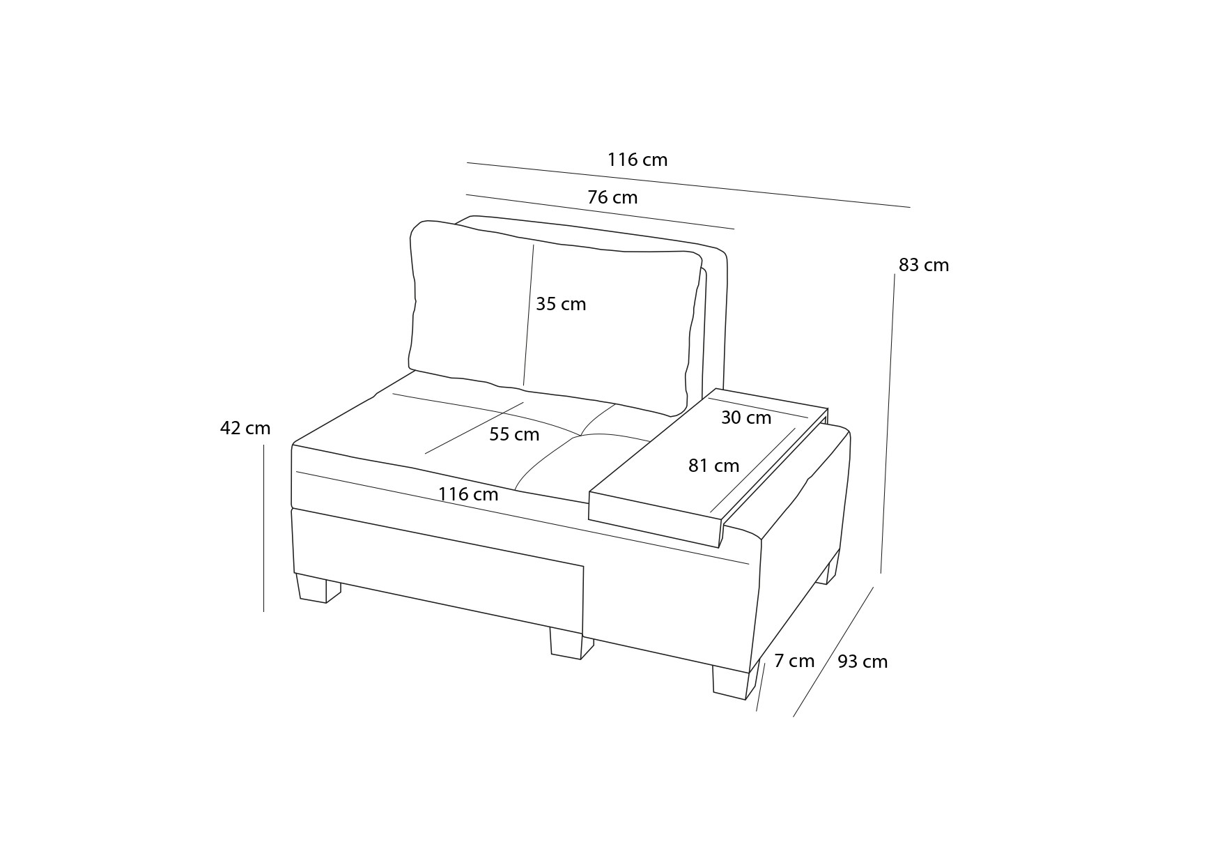Perenna 1-seater module right Chenille Grey