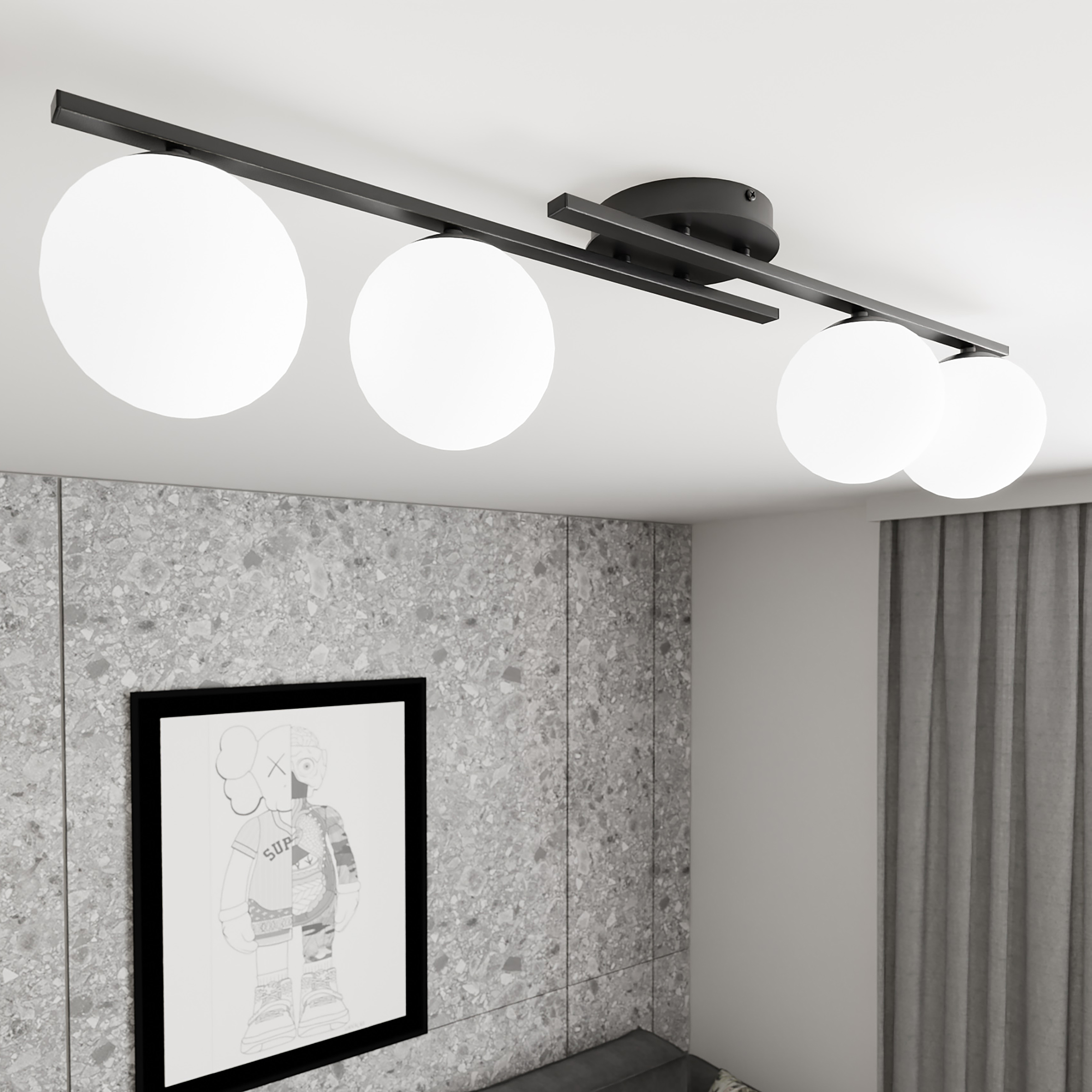 Ceiling Light Cairo 4-Light Steel Opal Glass Black