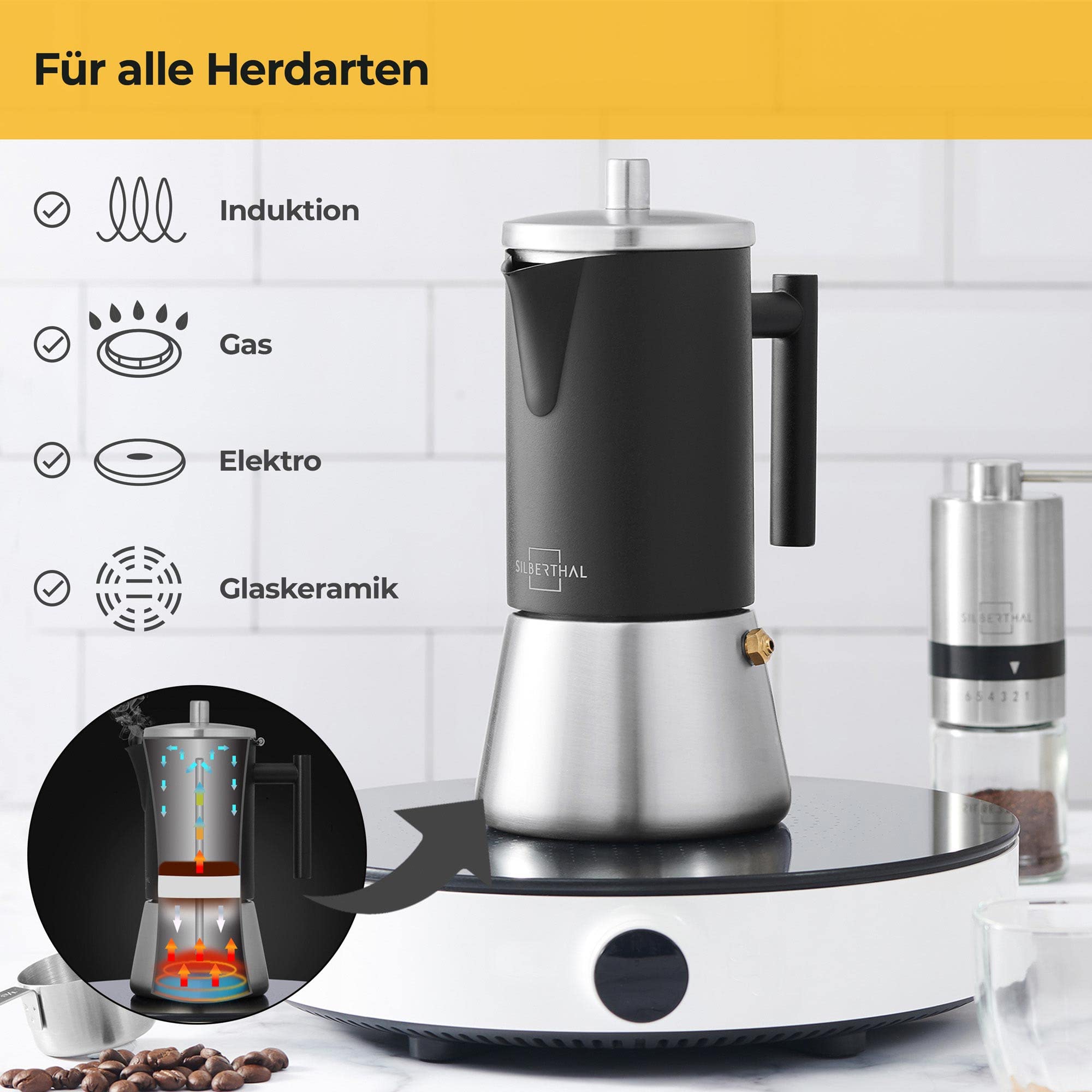 Espressokocher Edelstahl 300 ml Schwarz