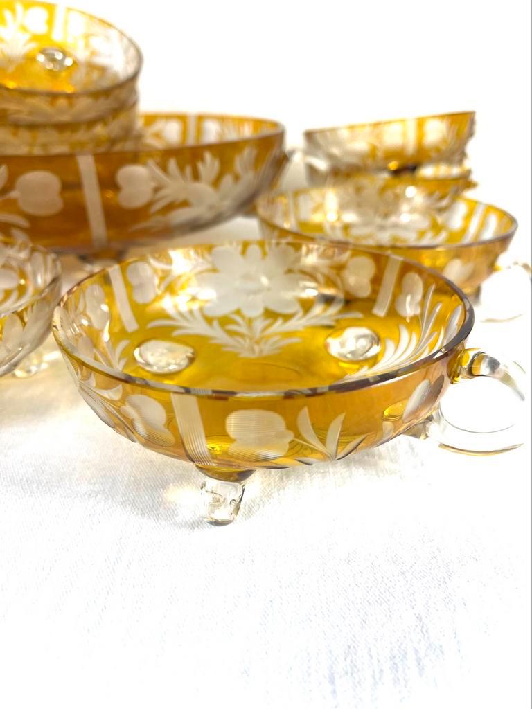 Small Bowl Set 11-Piece Crystal Glass Amber Color