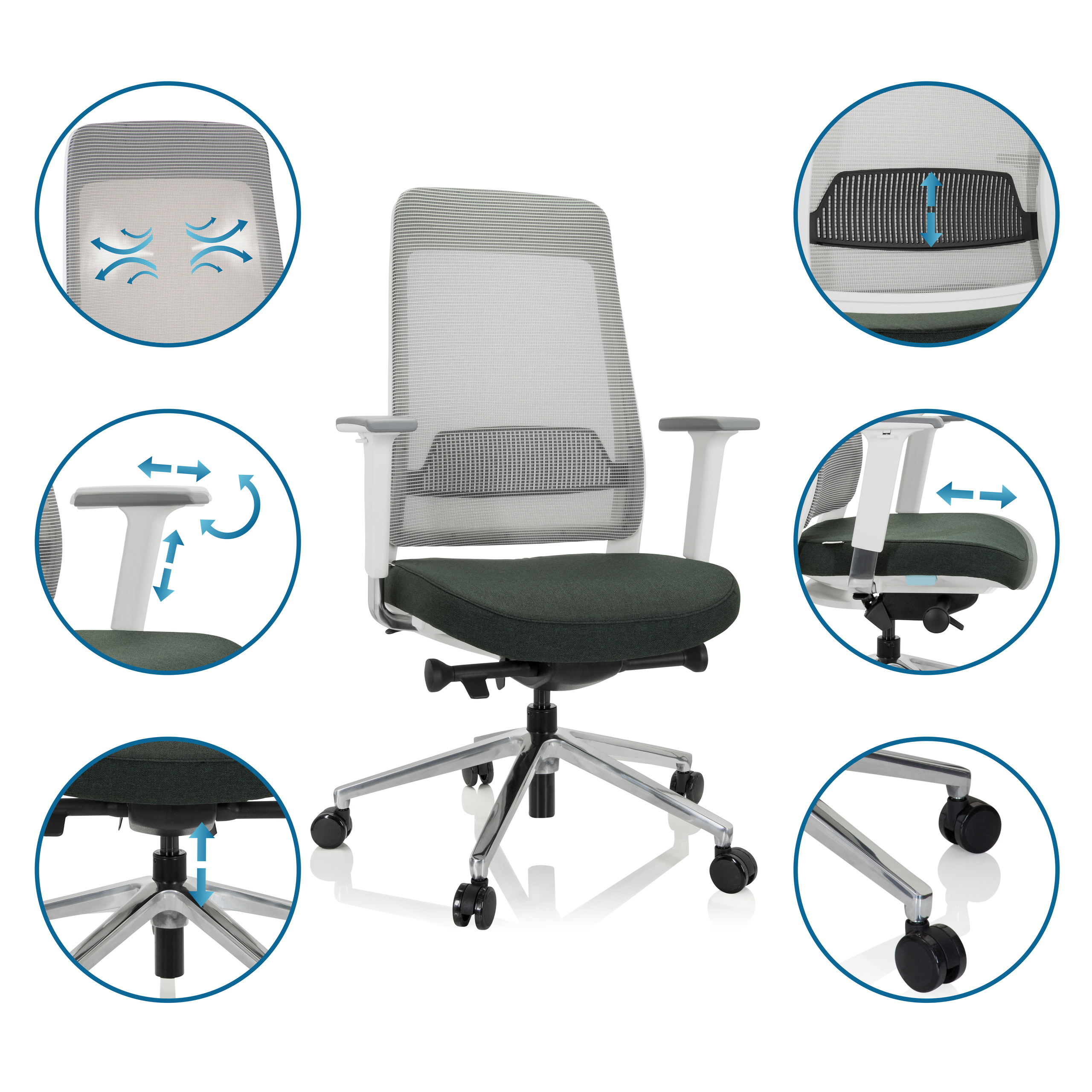 CHIARO T2 WHITE Bürostuhl Netzstoff Grau