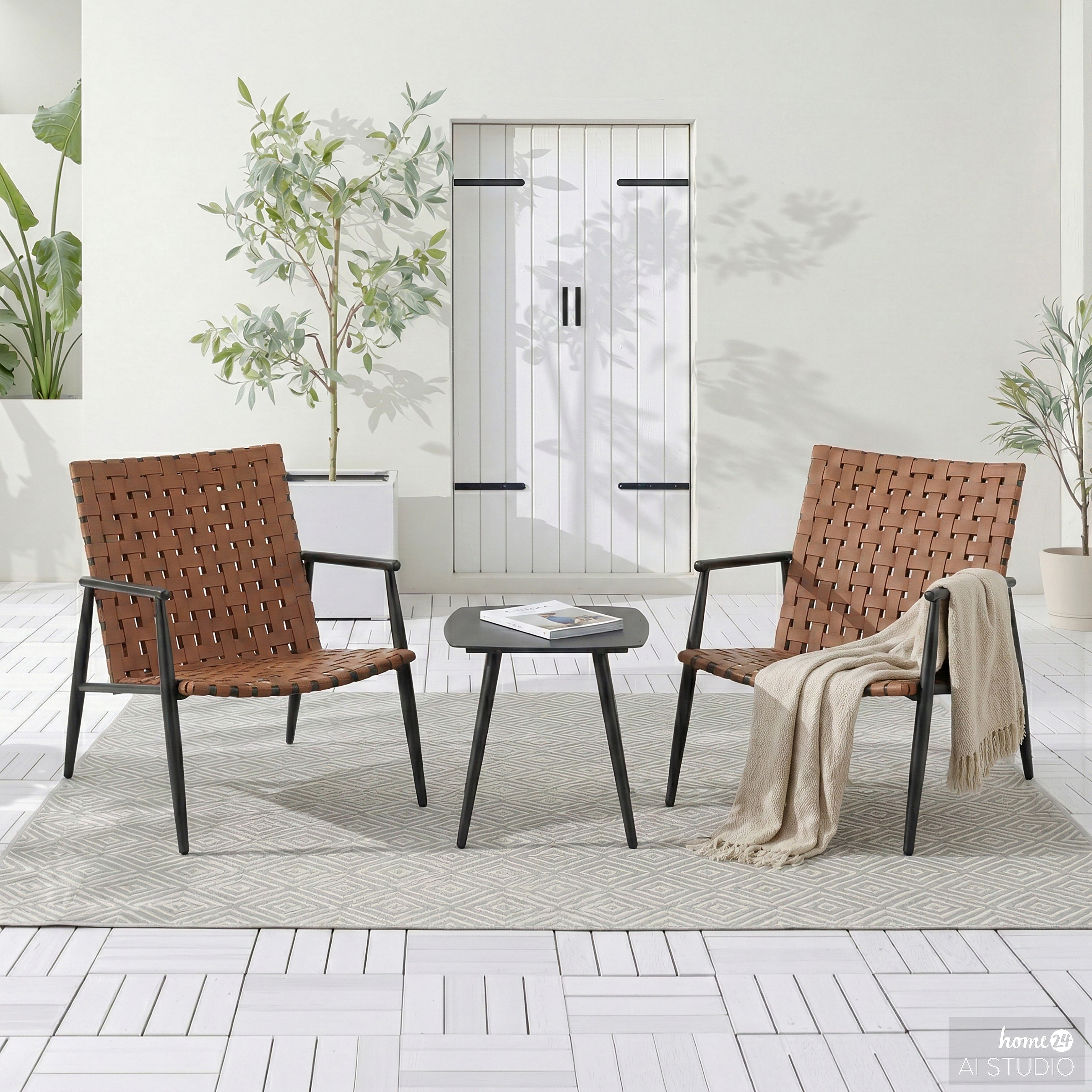 Jarda Balcony Set 3-piece Set Steel Polyrattan Black Brown