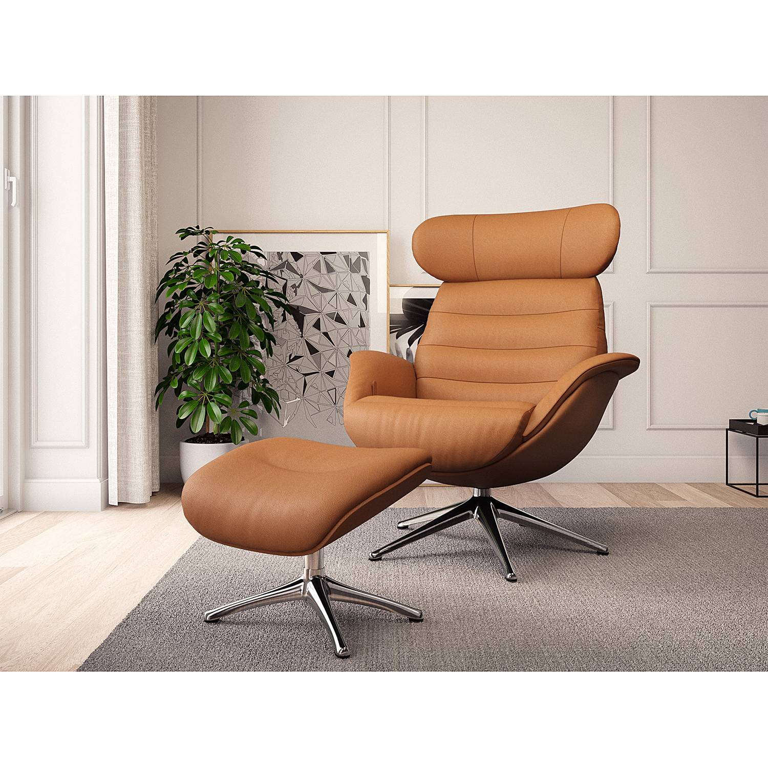 Leso Polsterhocker Leder Cognac