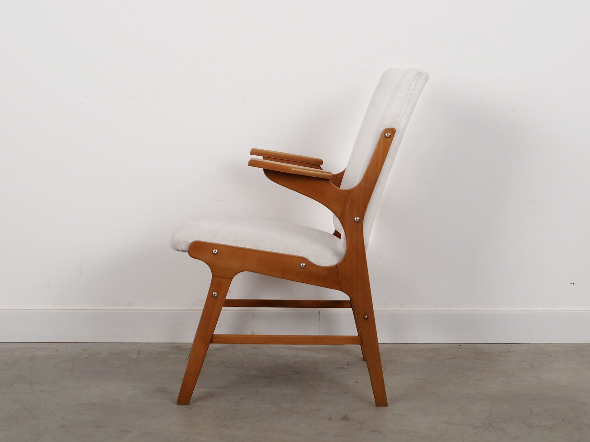 Vintage Sessel Buchenholz Textil Weiß 1960er Jahre