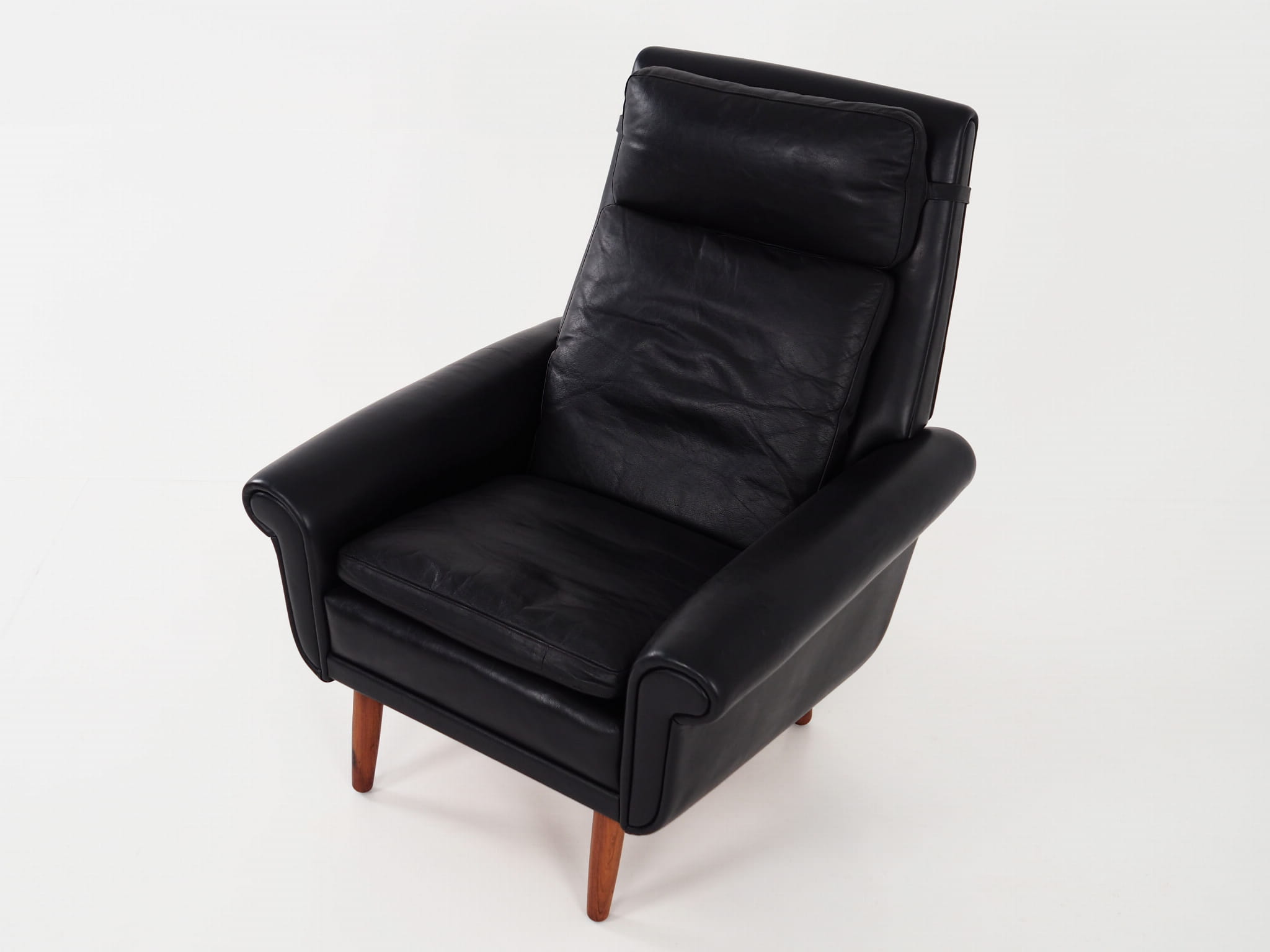 Vintage armchair, natural leather, wood, black, 1970s