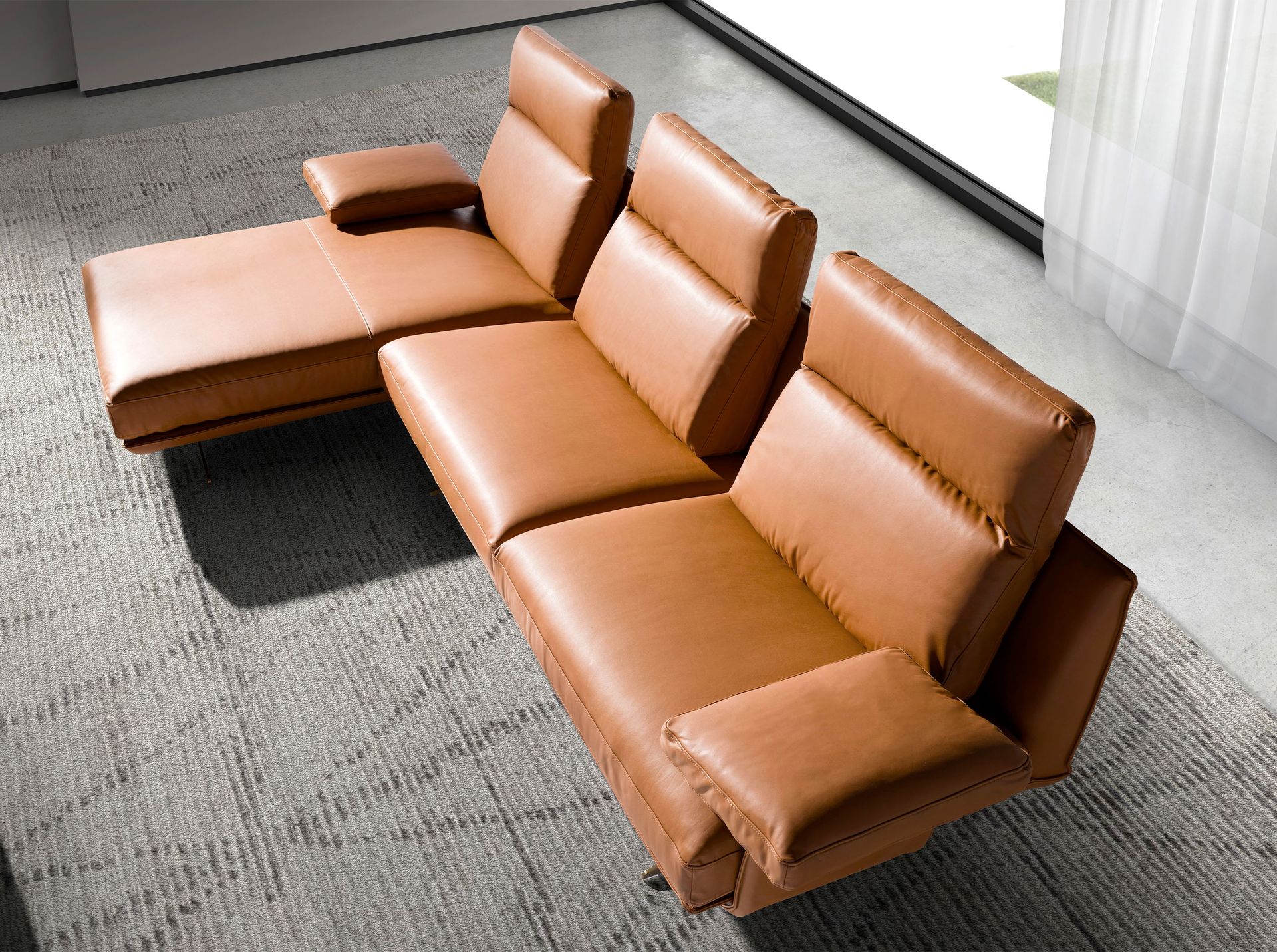Sofa Récamiere Links Leder Terrakotta