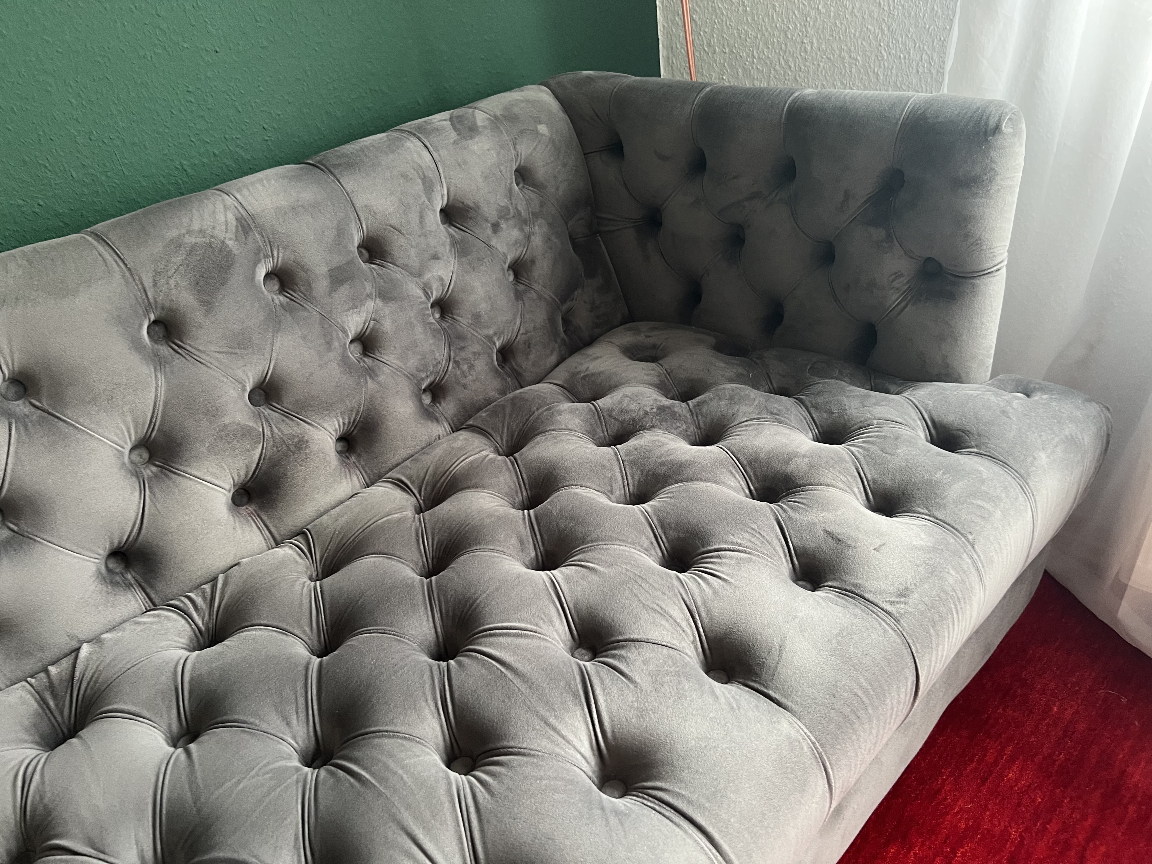 Chesterfield 3-Sitzer Sofa Samt Grau