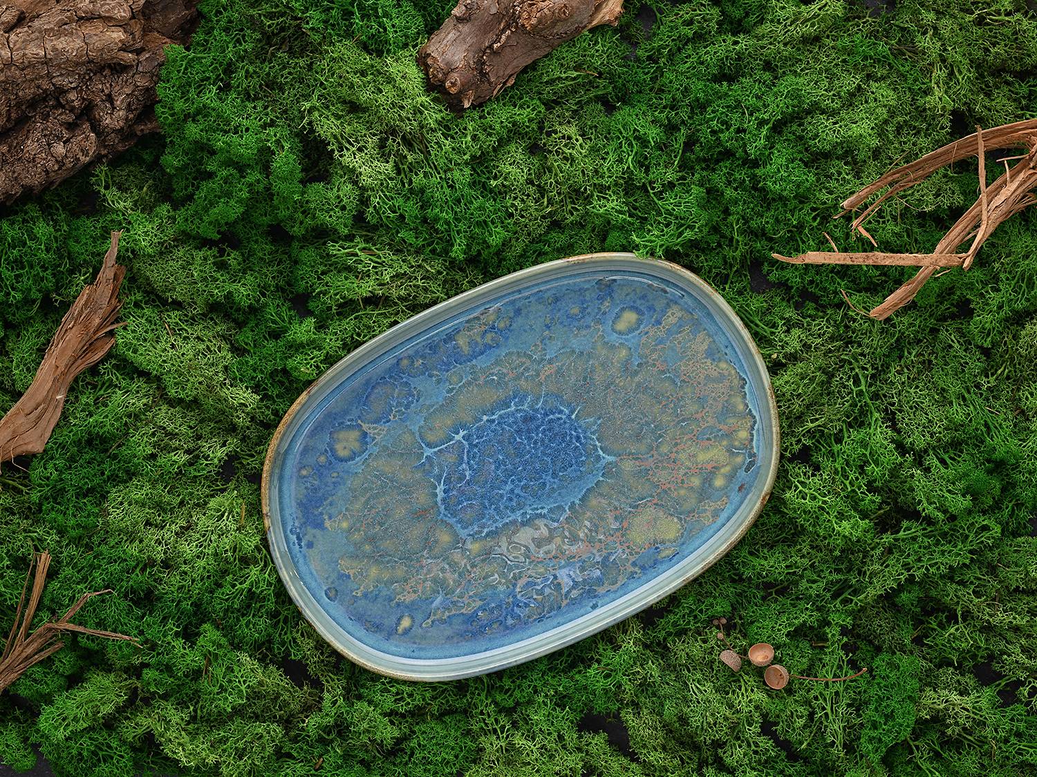 2x Yuki Servierplatte Steinzeug Grün Blau