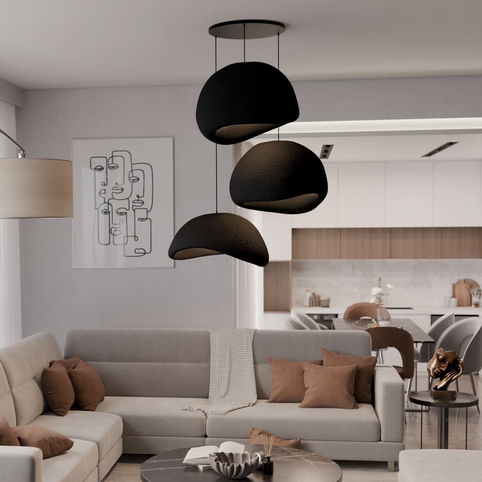 3-Flammig Wabi Sabi Kanso Beams Pendelleuchte Schwarz