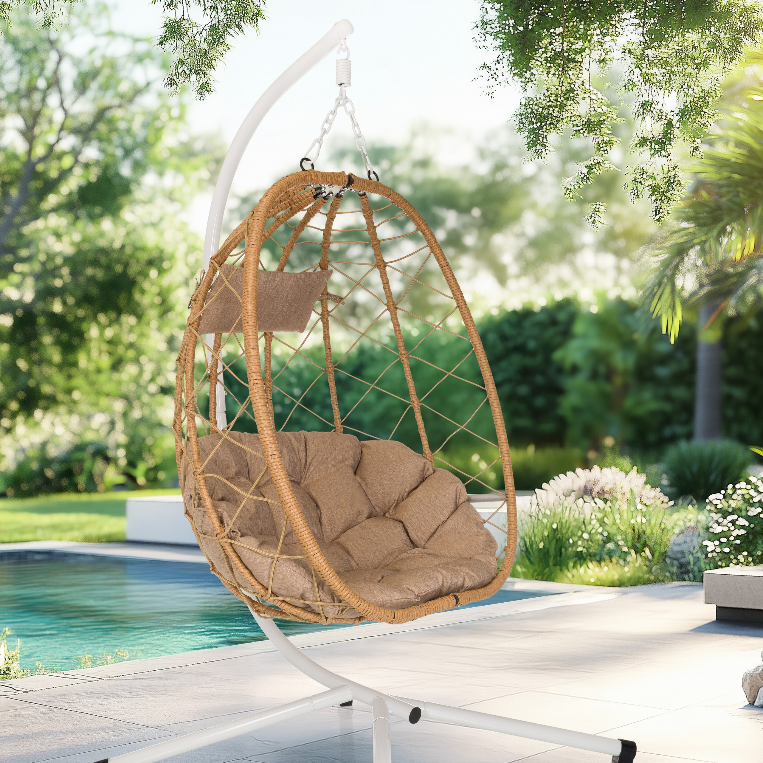 Cocova Hanging Chair with Frame & Pillow Beige