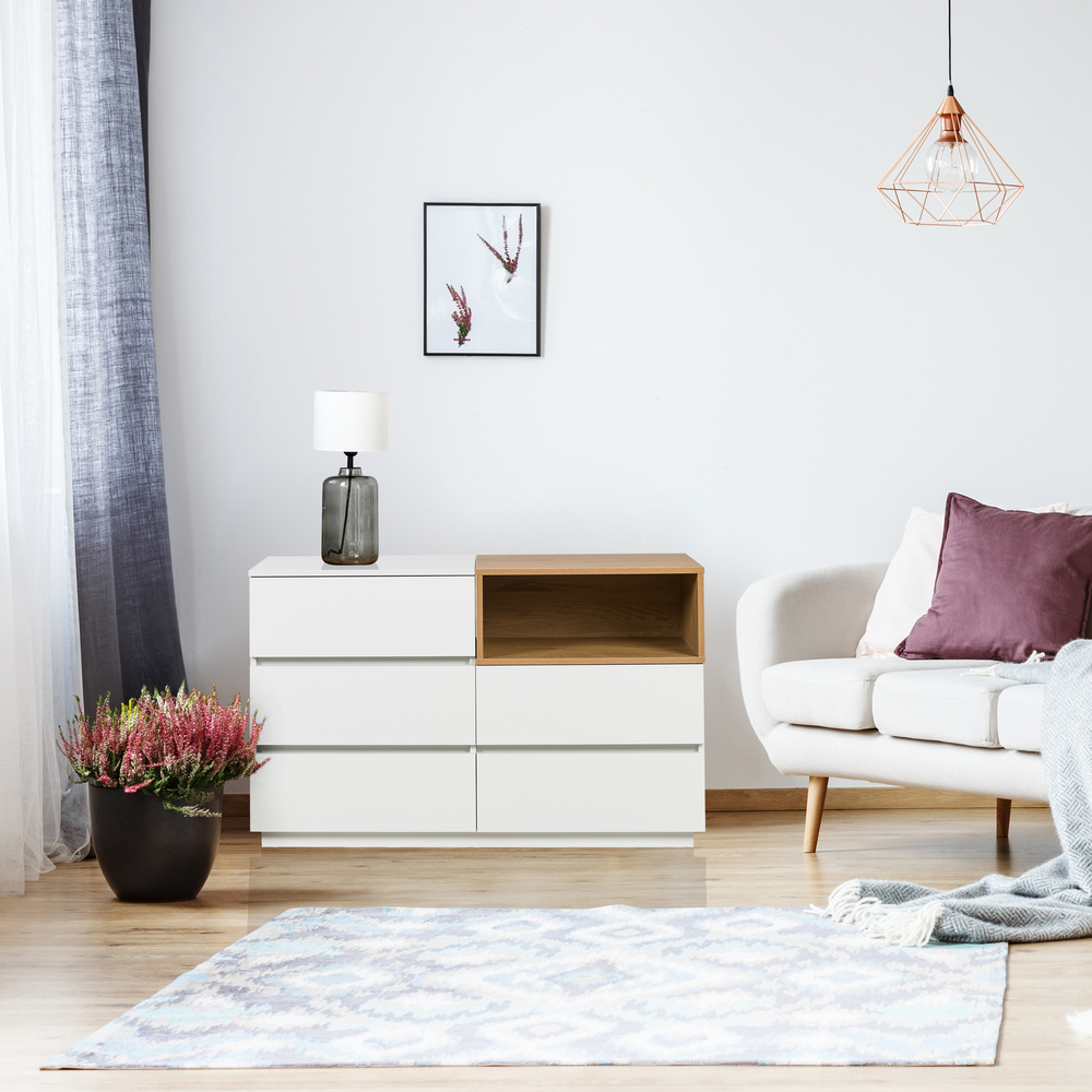 Melmo S Sideboard mit 5 Schubladen Eiche Weiß