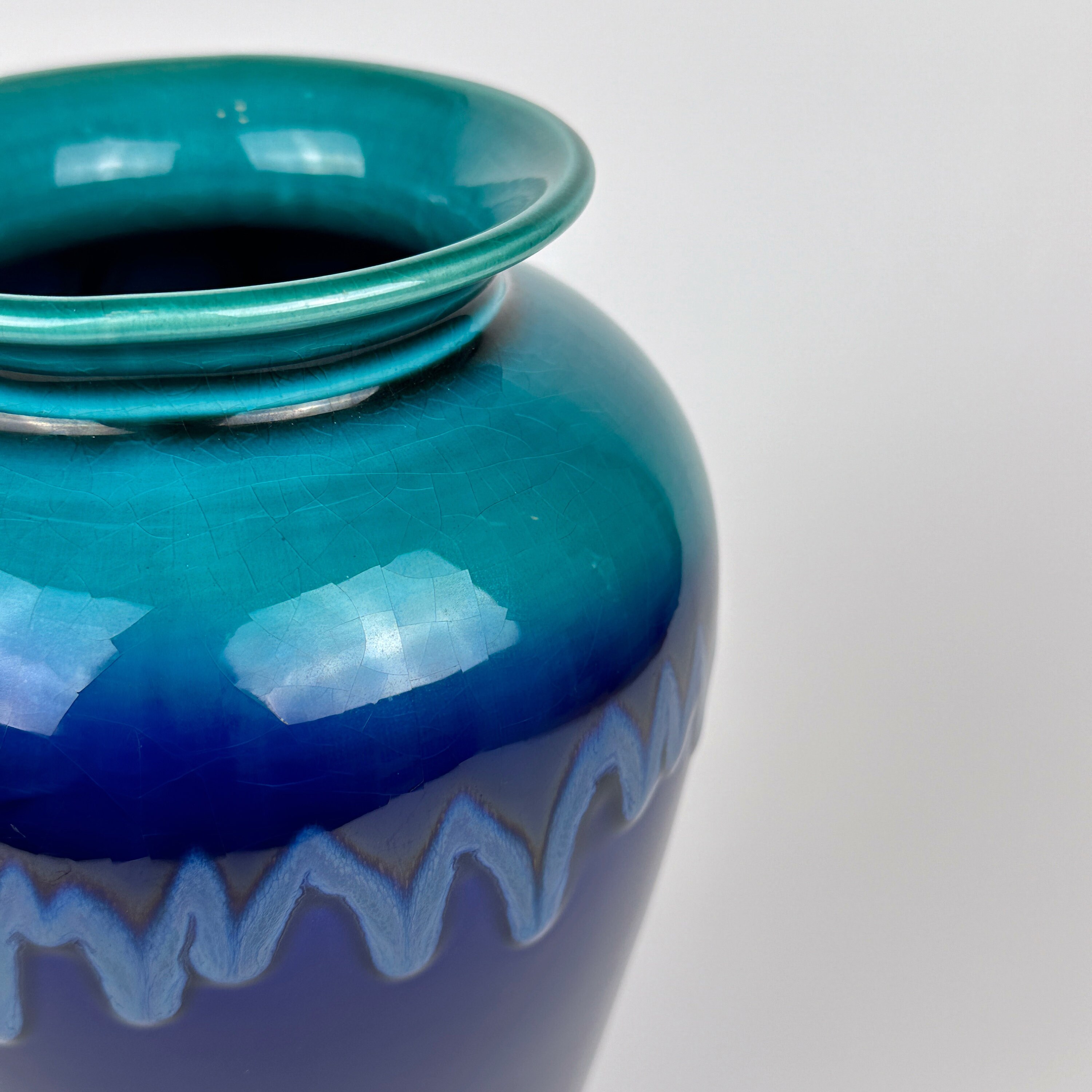 Fat Lava Vase Keramik Blau 1980er Jahre