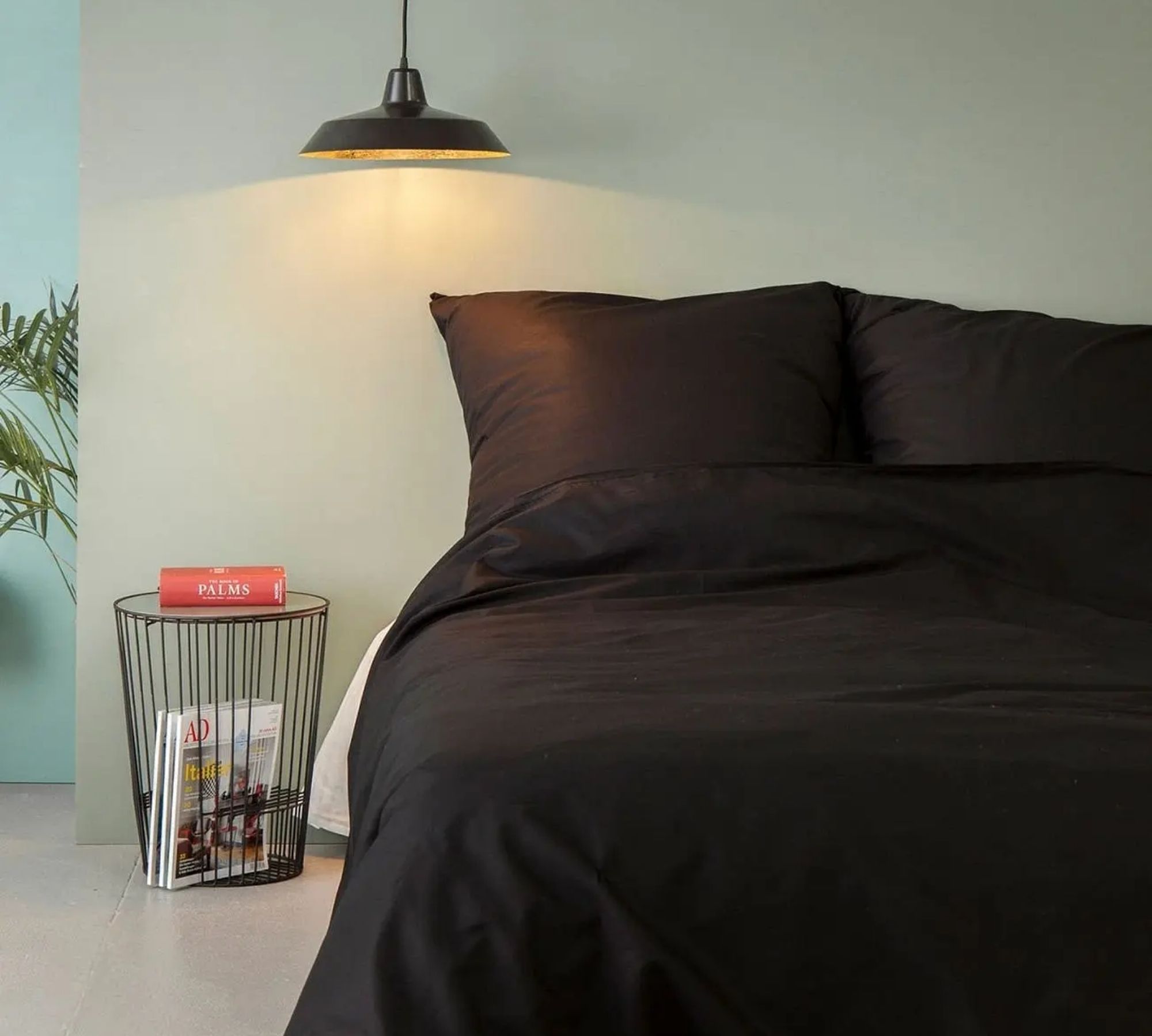 Bed & Pillowcase Cotton Black 135cm x 200cm