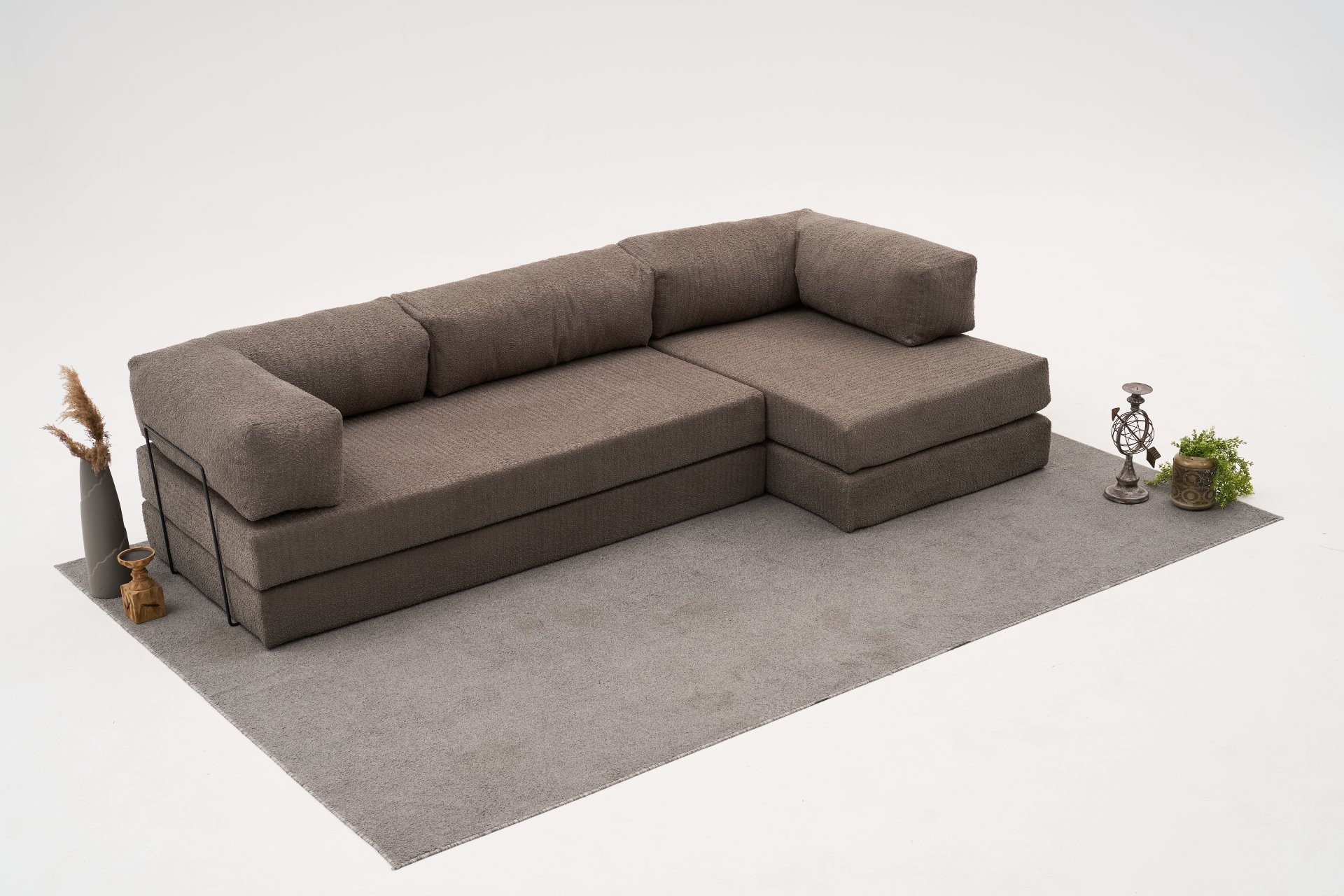 Comfort Schlafsofa Récamiere Rechts Grau