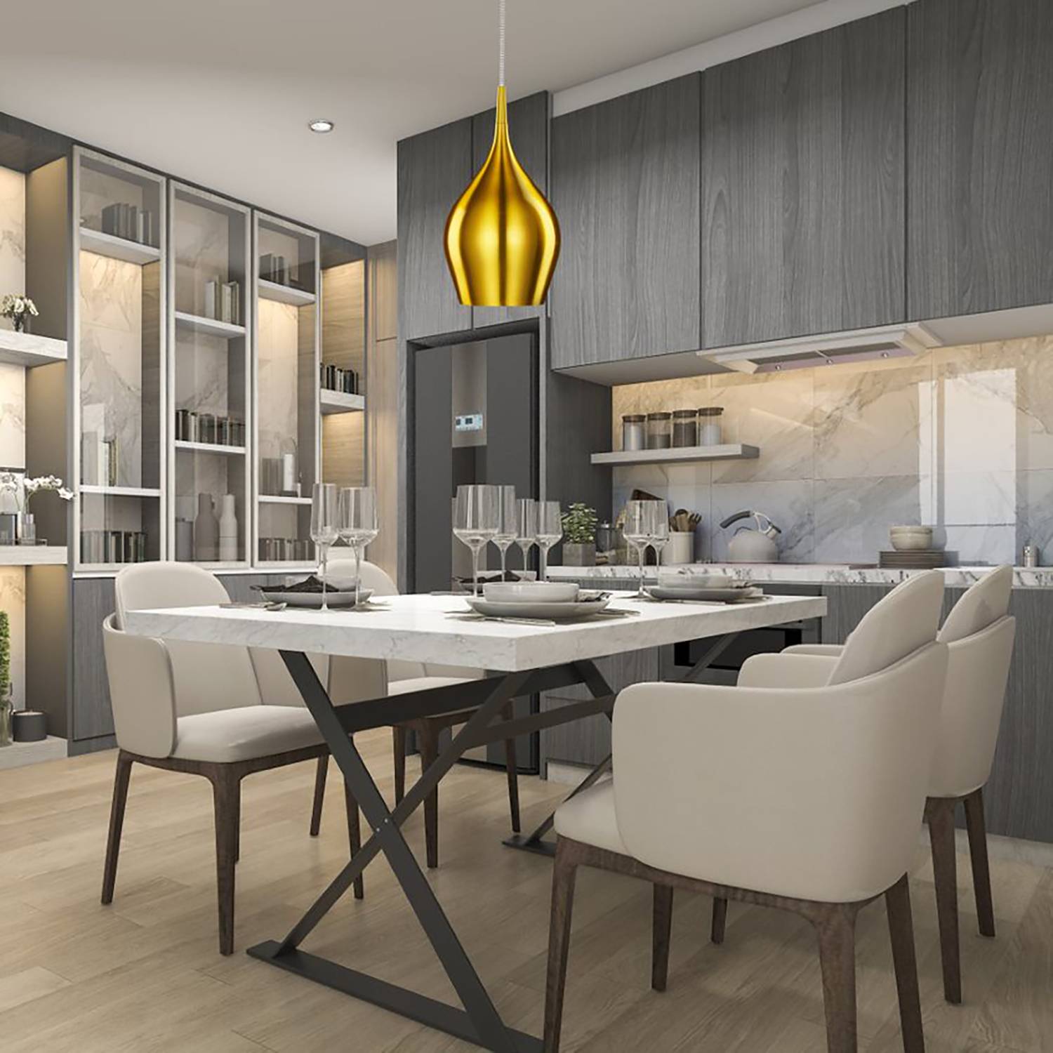 Pendelleuchte Aluminium 1-flammig Gold