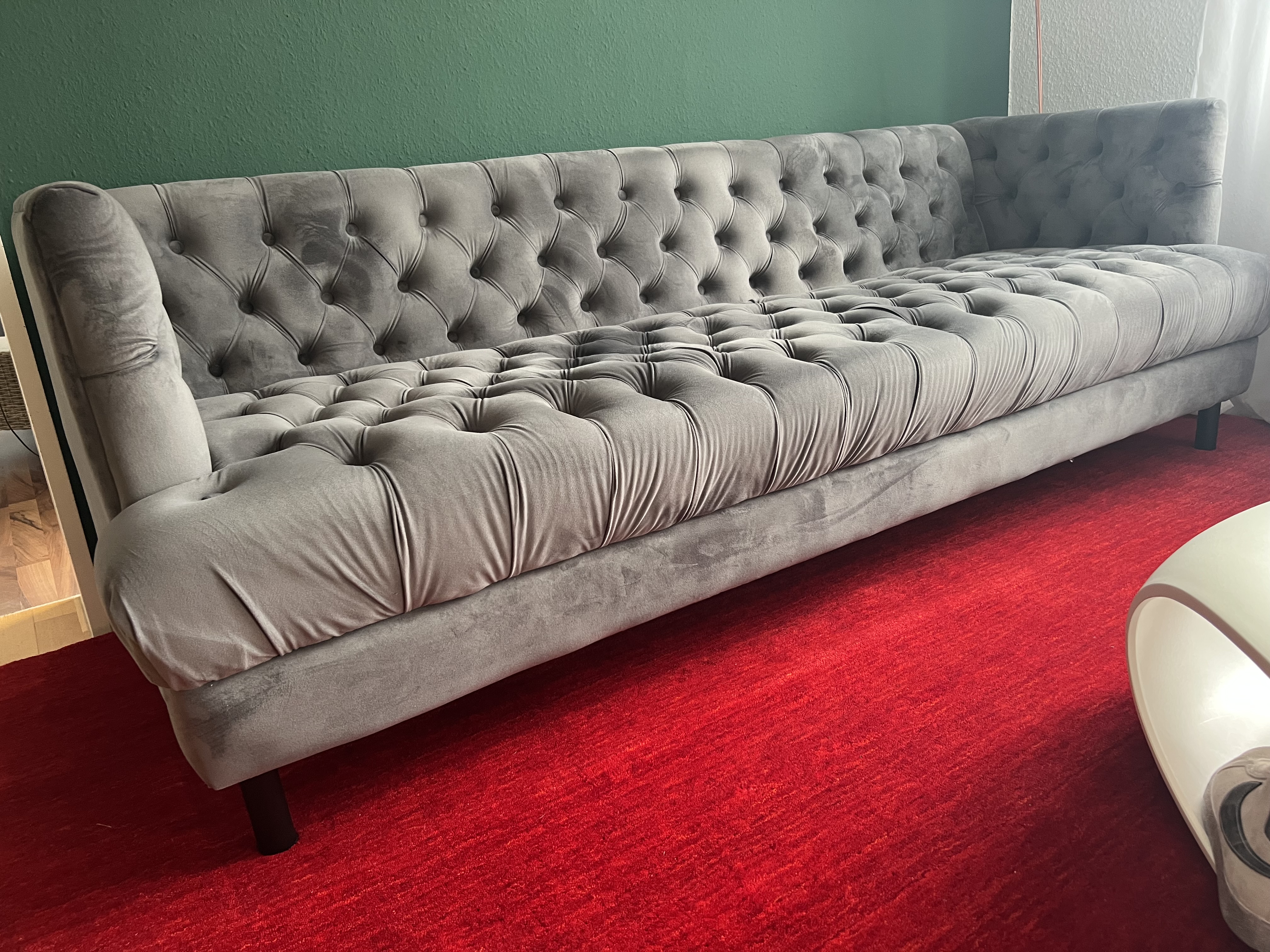 Chesterfield 3-Sitzer Sofa Samt Grau